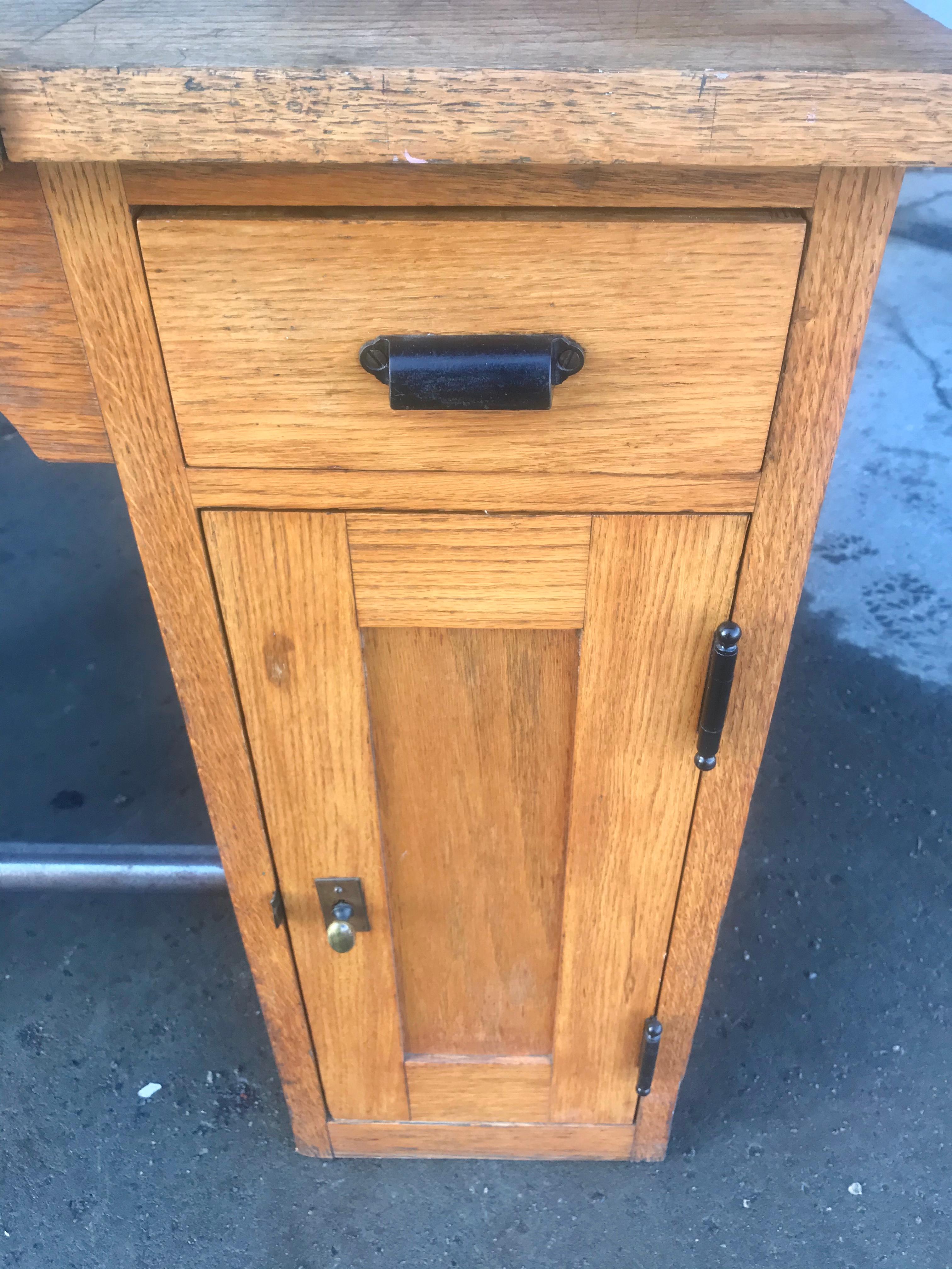 American Diminutive Antique Oak Architects Desk / Drafting Table, Adjustable Top