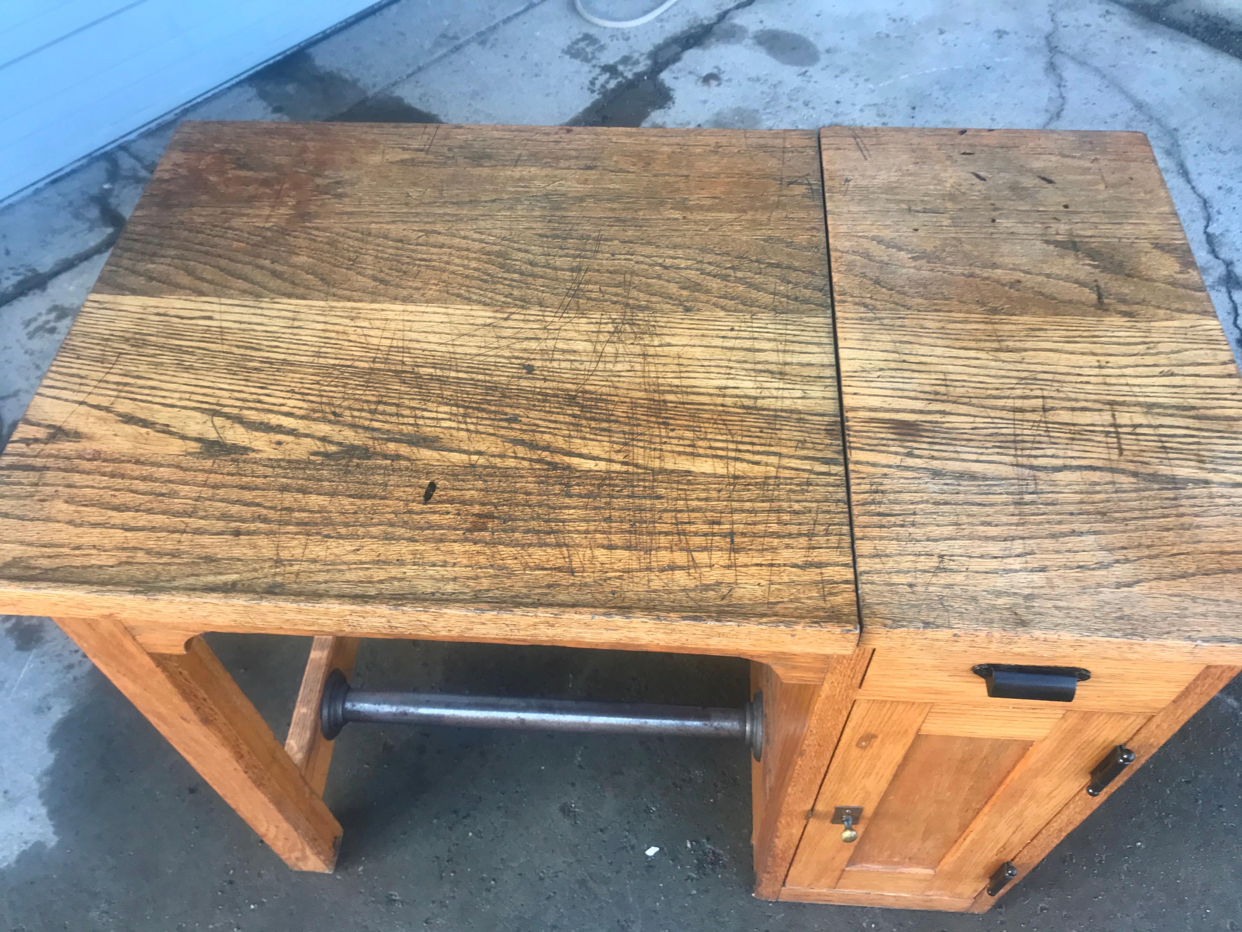 Cast Diminutive Antique Oak Architects Desk / Drafting Table, Adjustable Top