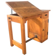 Diminutive Vintage Oak Architects Desk / Drafting Table, Adjustable Top