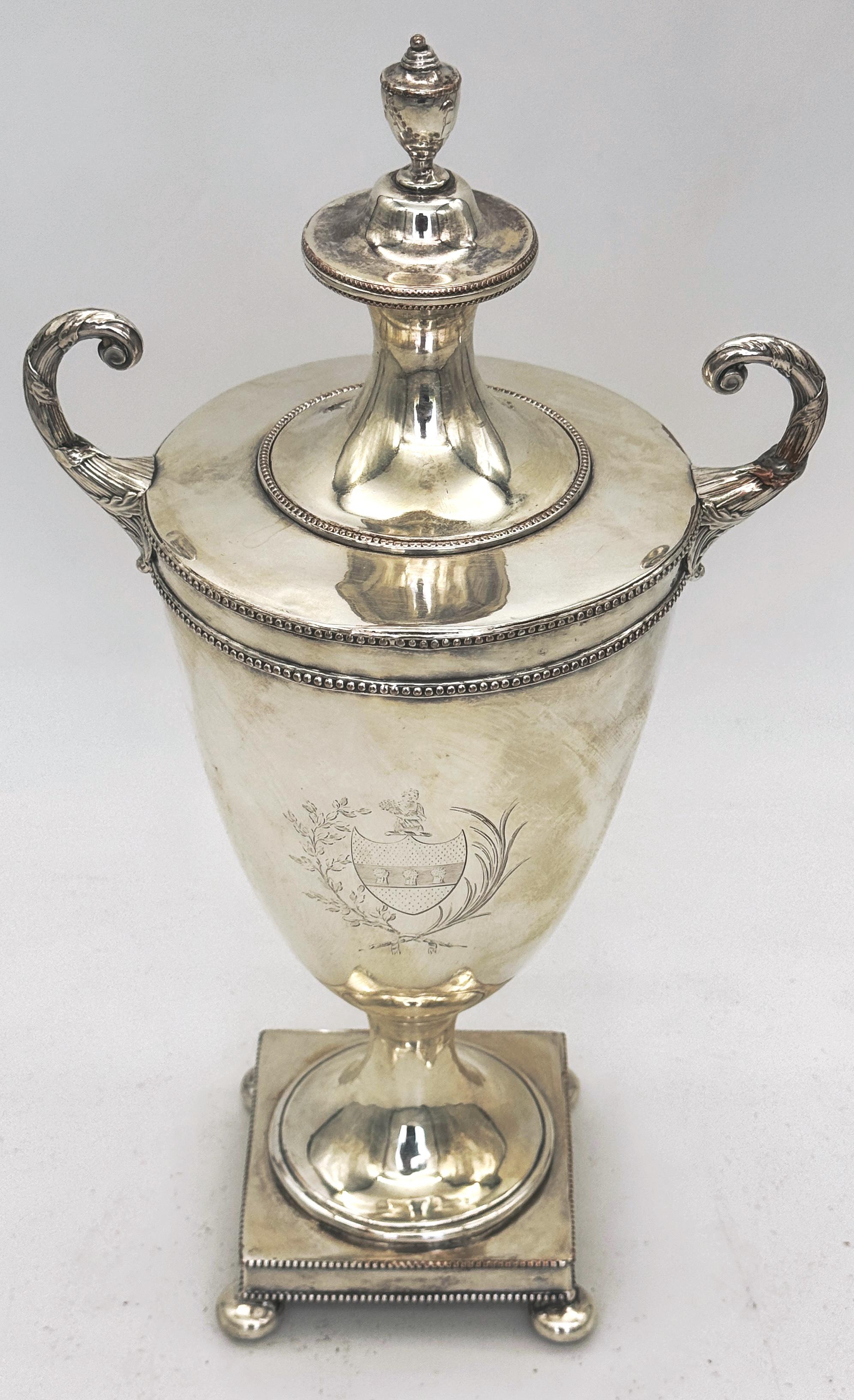 Engraved Diminutive Antique Sheffield Plate Armorial Tea/Cider Urn, Style Matthew Boulton For Sale