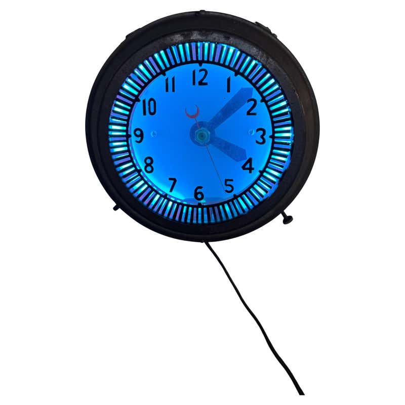 Stunning Stainless Steel and Blue Glass Art Deco / Machine Age Clock ...