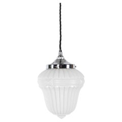Diminutive Art Deco Ornate Moulded Opaline Glass Pendant Lamp, C.1930 Diminutive Art Deco Ornate Moulded Opaline Glass Pendant Lamp, C.1930