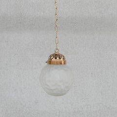 Diminutive Brass and Etched Glass French Pendant Light