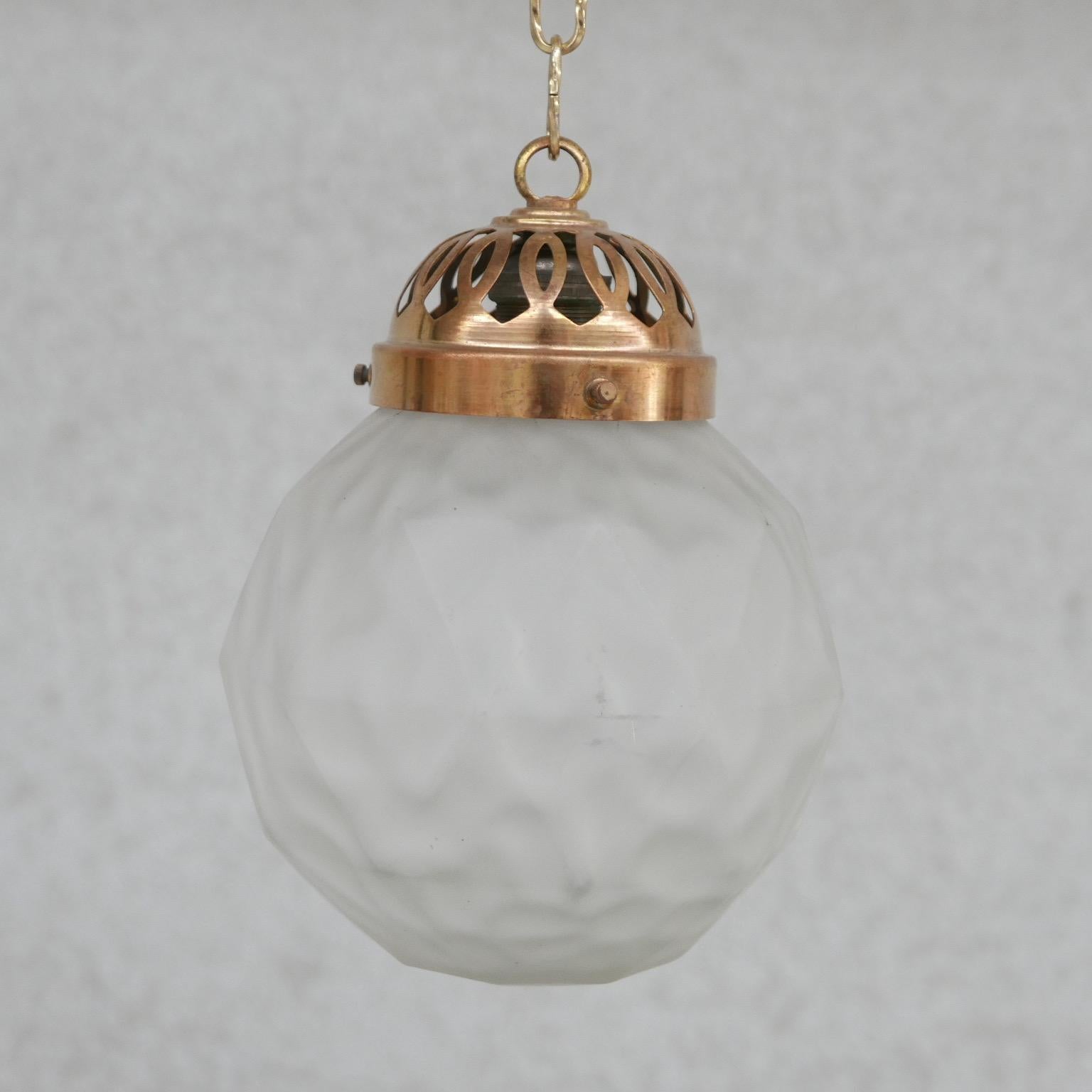Diminutive Brass and Etched Glass French Pendant Light In Good Condition For Sale In London, GB