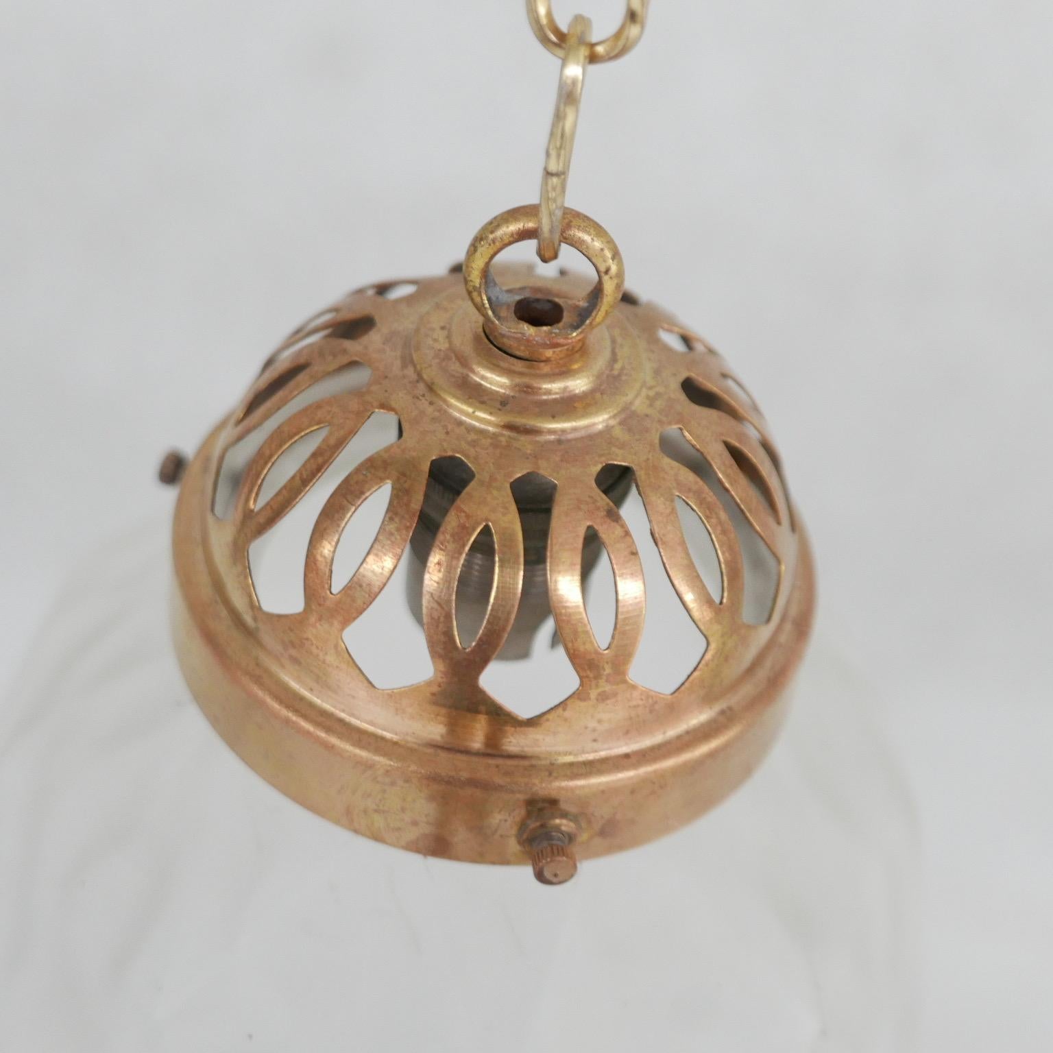 Mid-20th Century Diminutive Brass and Etched Glass French Pendant Light For Sale