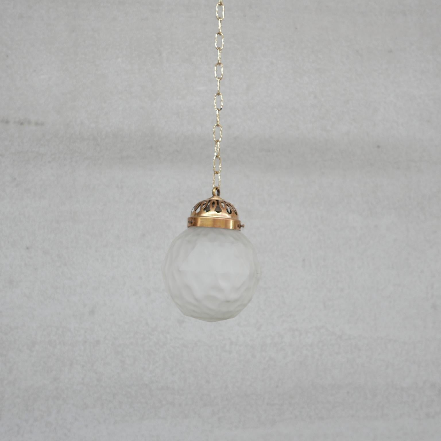 Diminutive Brass and Etched Glass French Pendant Light For Sale 3