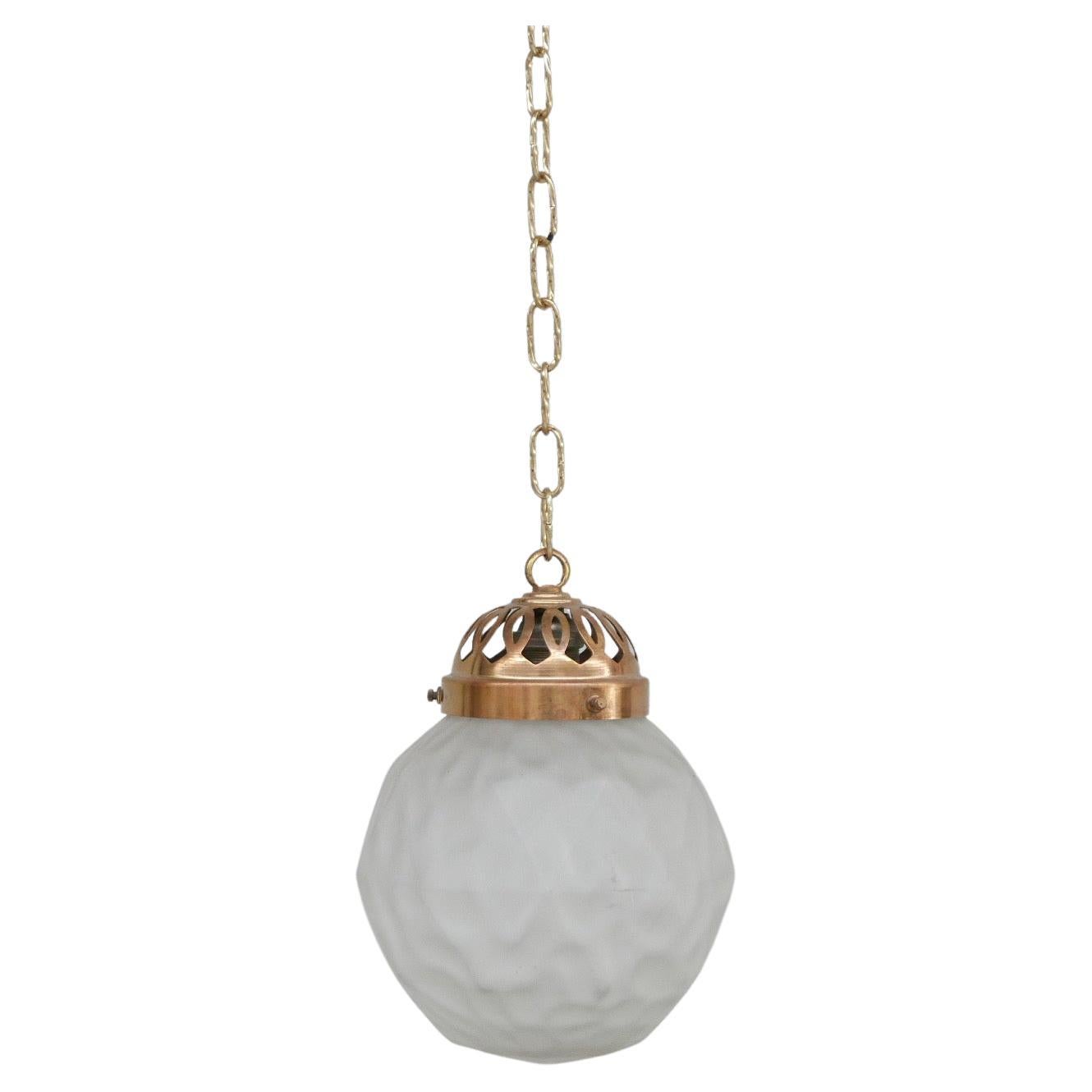 Diminutive Brass and Etched Glass French Pendant Light