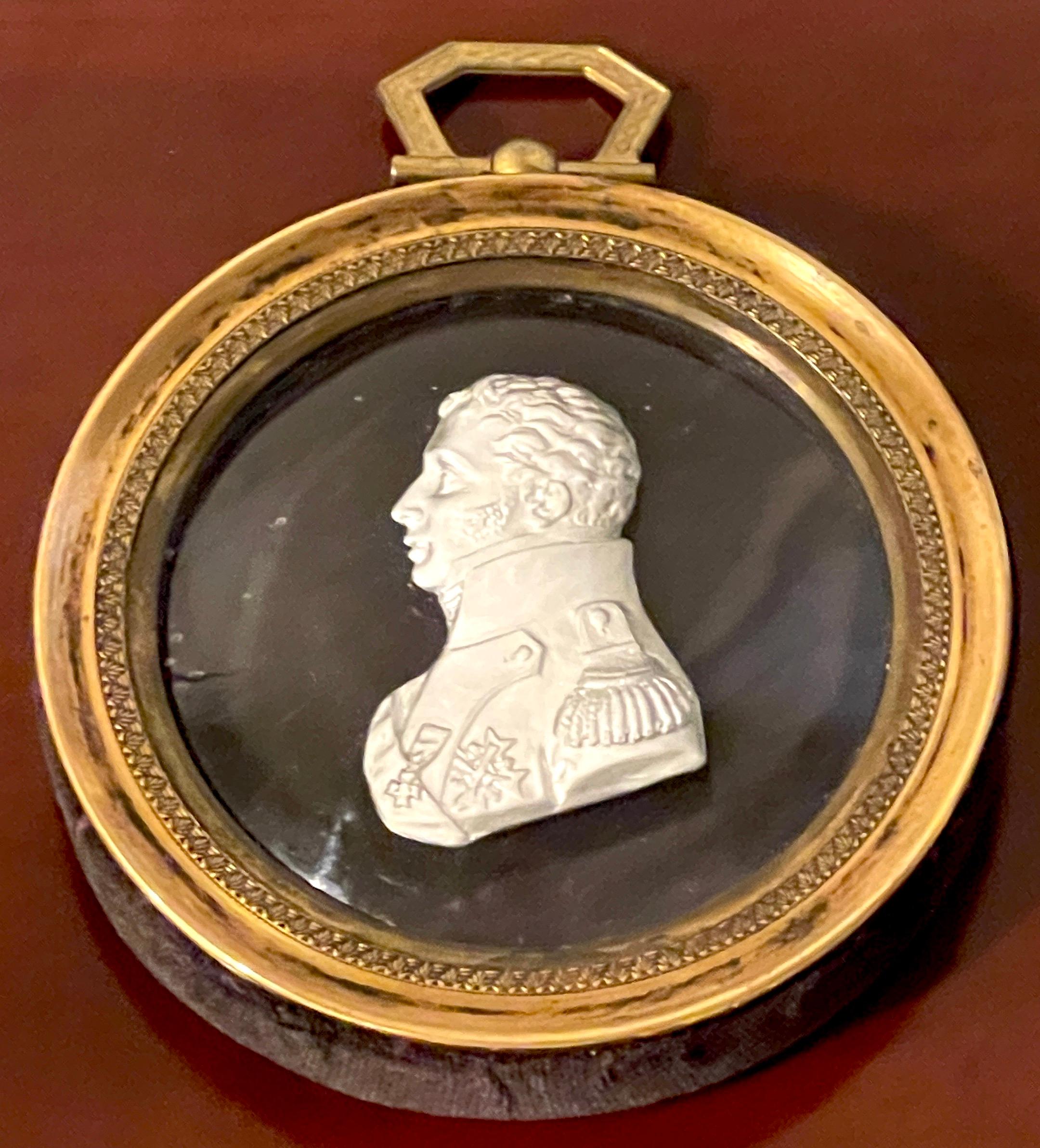 French Diminutive Brass Framed Sulphide Portrait Bust of Charles X