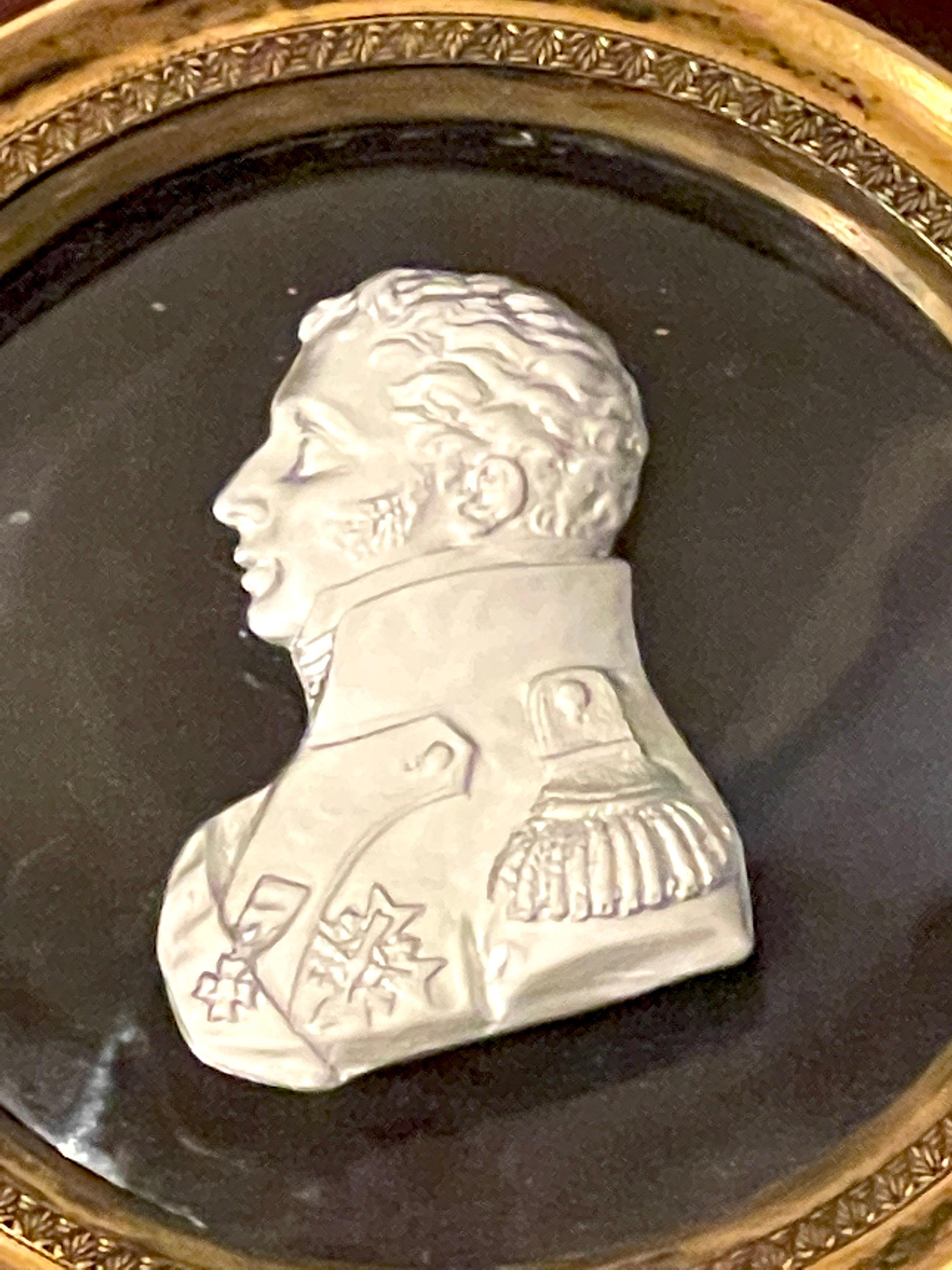 Diminutive Brass Framed Sulphide Portrait Bust of Charles X In Good Condition In West Palm Beach, FL