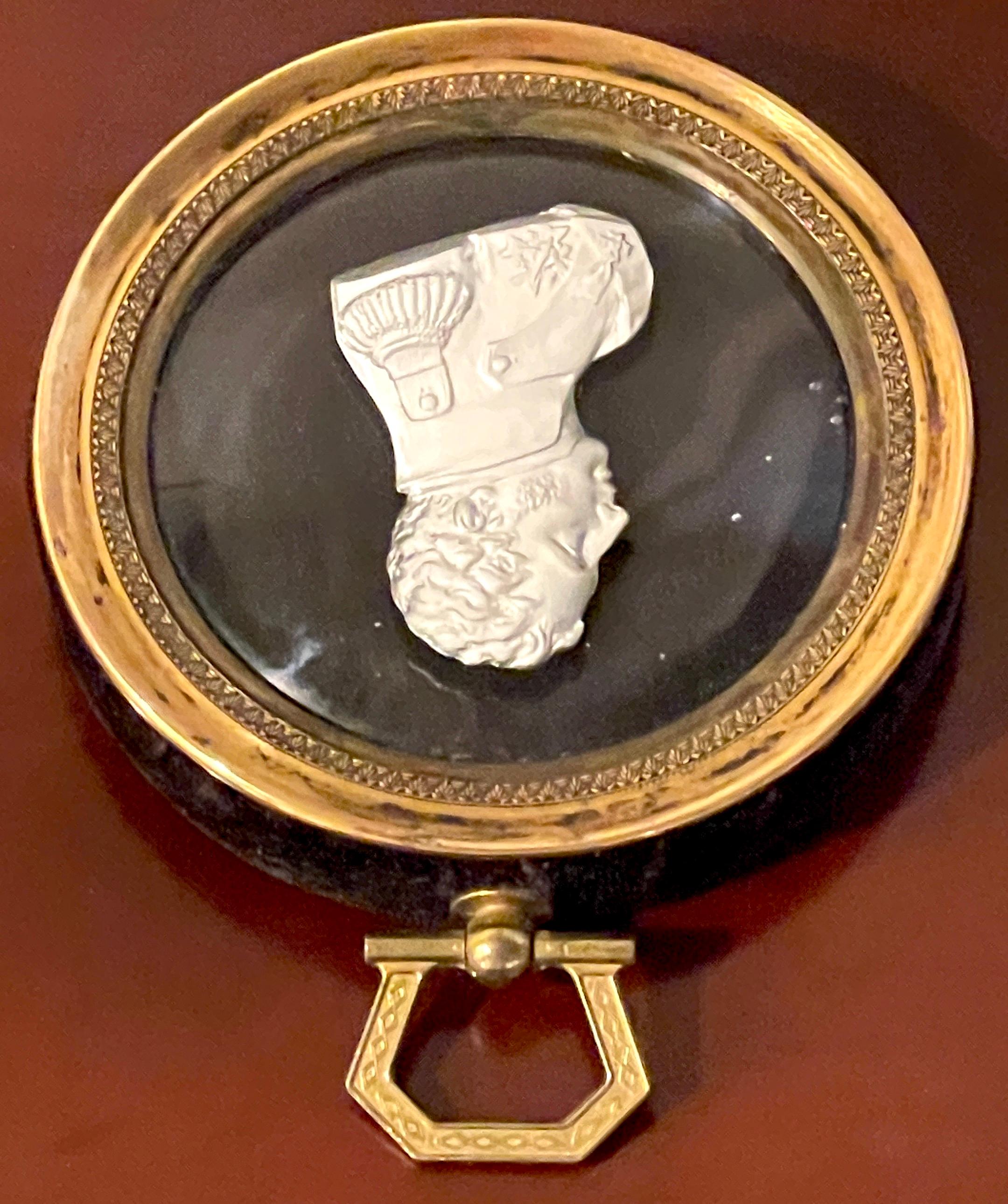Diminutive Brass Framed Sulphide Portrait Bust of Charles X 1