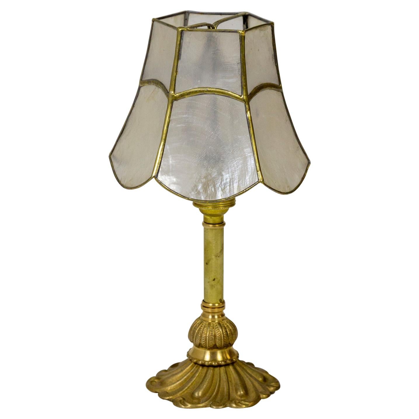 Glam Capiz Shell Table Lamp with Brass Detail, 1970s For Sale at 1stDibs