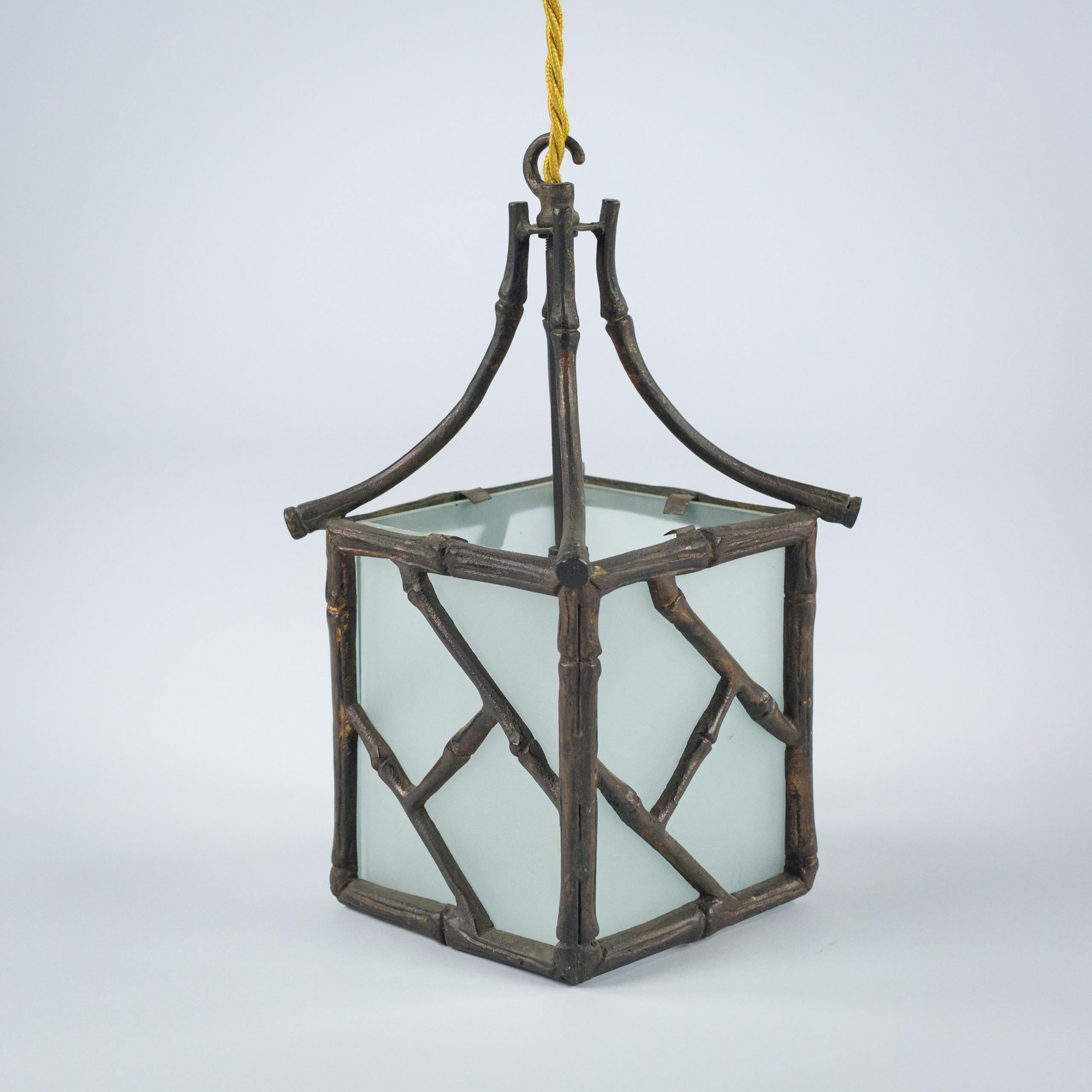 French Diminutive Bronze Faux Bamboo Pagoda Lantern