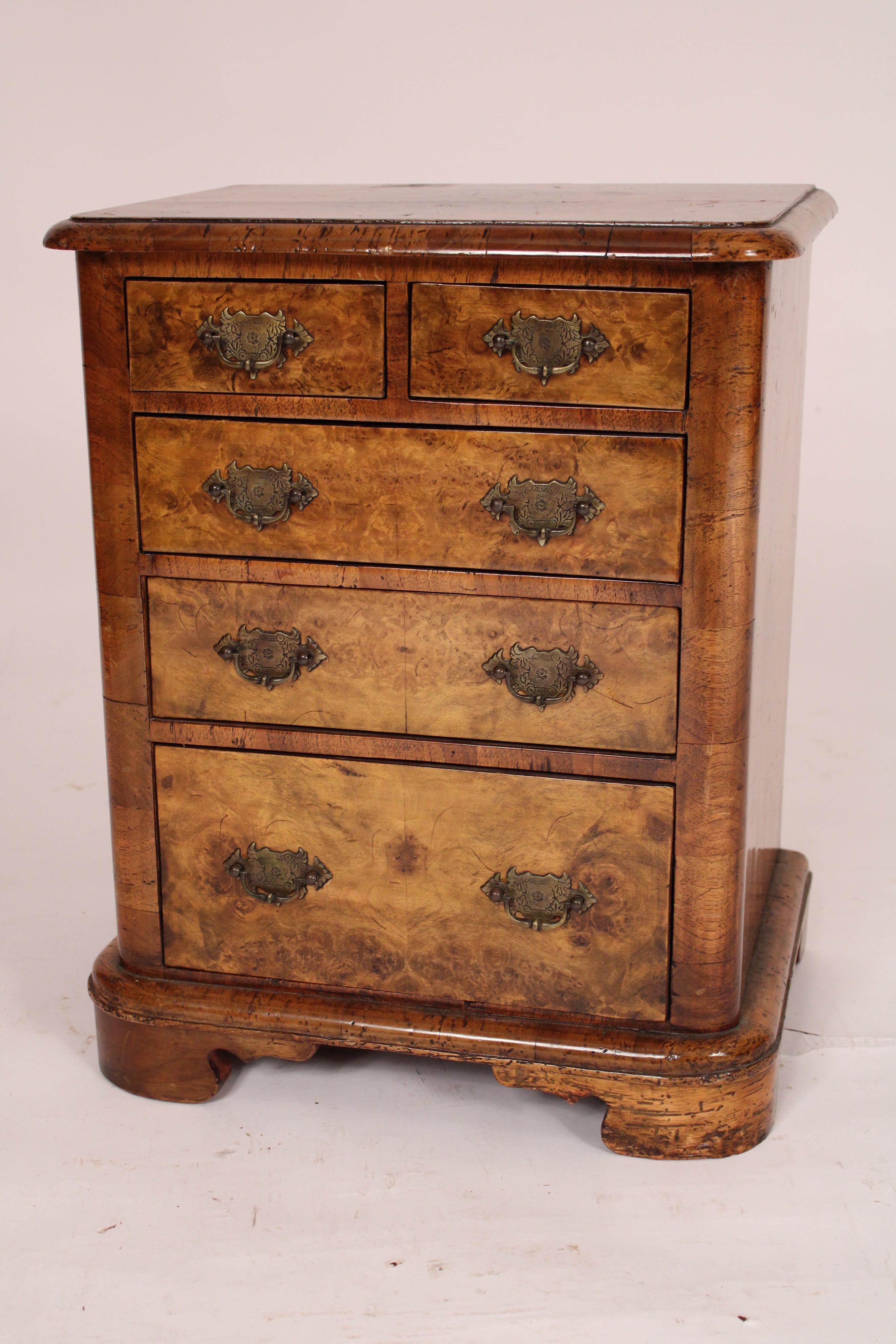 Edwardian Diminutive Thuya and Burl Walnut Chest of Drawers For Sale