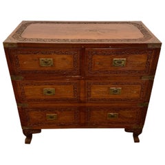 Diminutive Campaign Chest or Trunk Having Drawers and Brass-Boule Inlays