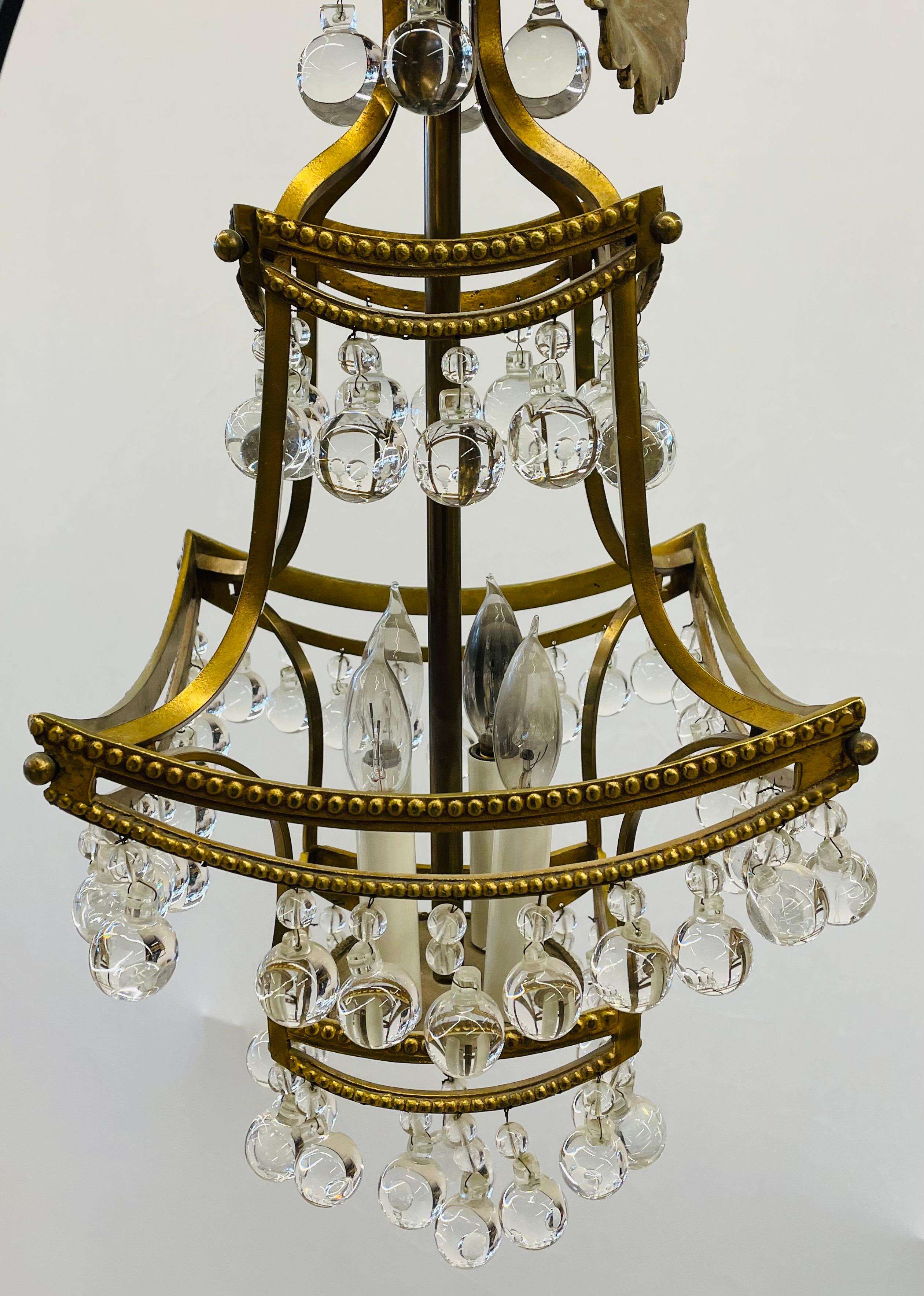Diminutive Chandelier Bronze and Crystal Pagoda Form For Sale 6