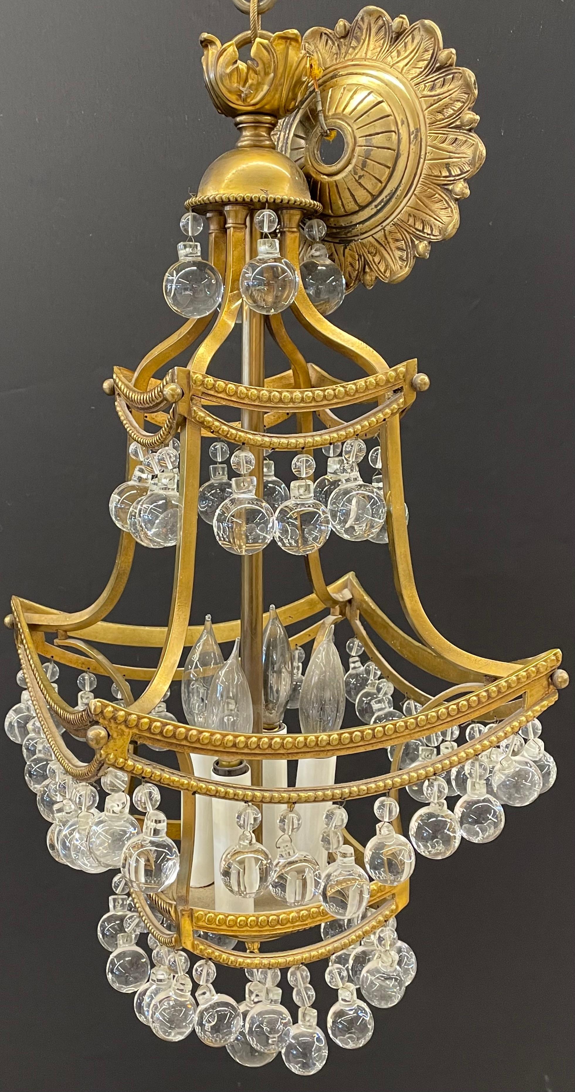 Diminutive Chandelier Bronze and Crystal Pagoda Form In Good Condition For Sale In Stamford, CT