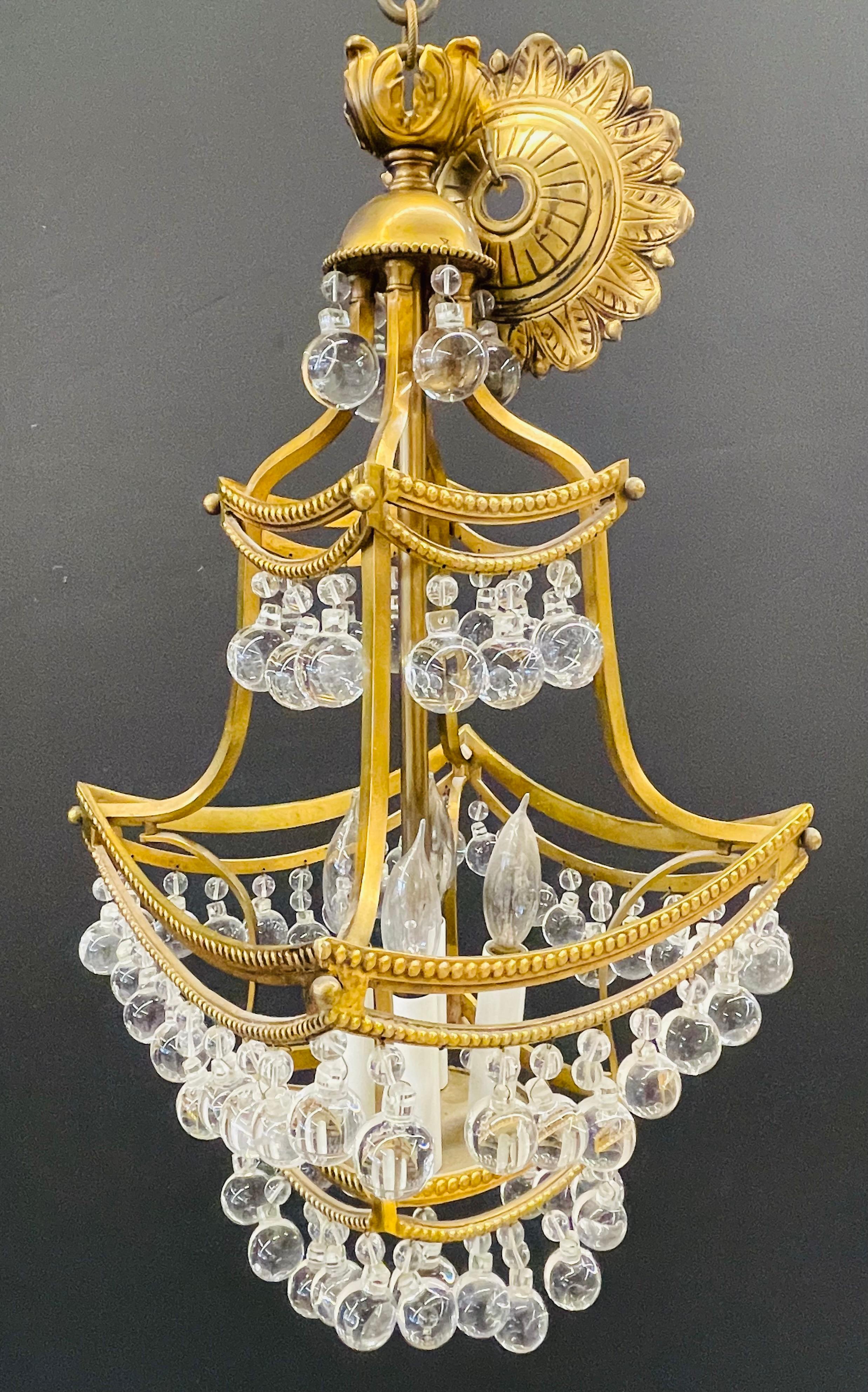 Diminutive Chandelier Bronze and Crystal Pagoda Form For Sale 1