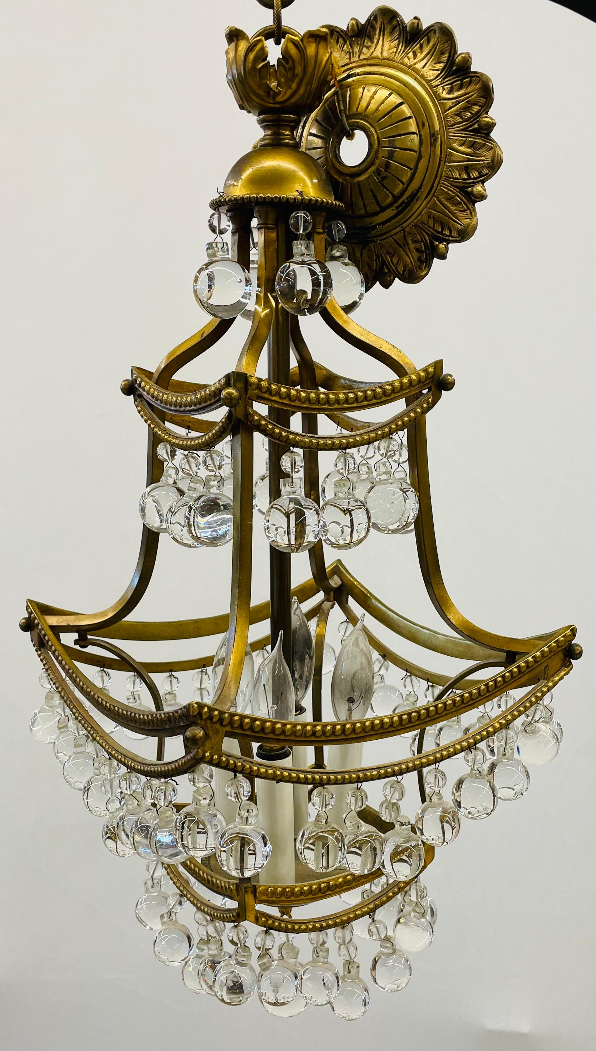 Diminutive Chandelier Bronze and Crystal Pagoda Form For Sale 3