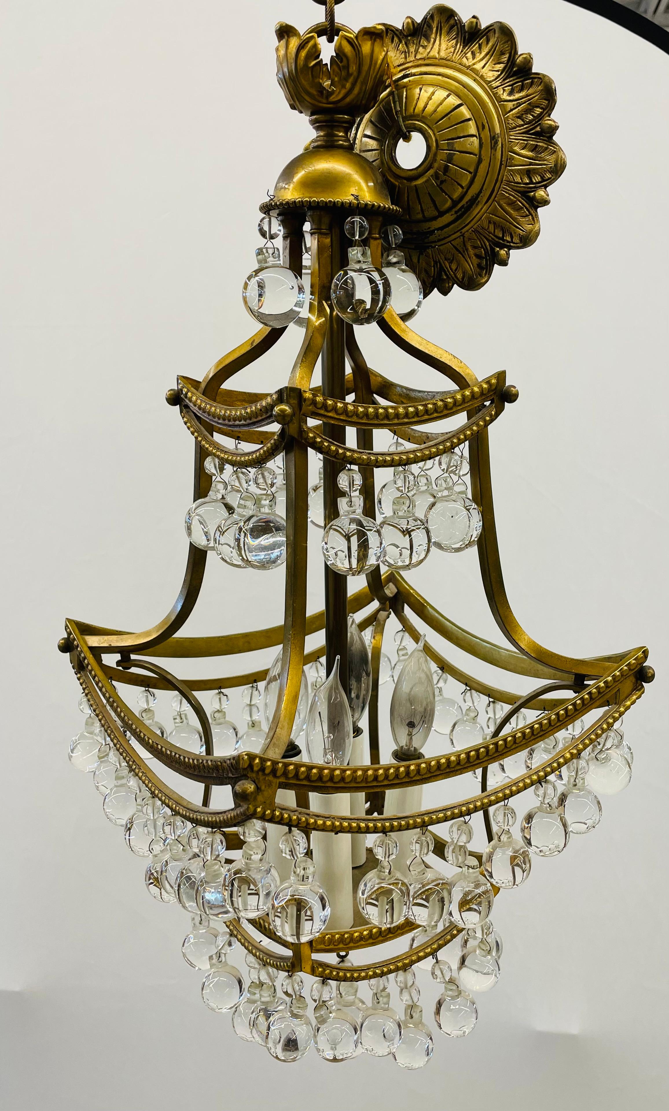 Diminutive Chandelier Bronze and Crystal Pagoda Form For Sale 4