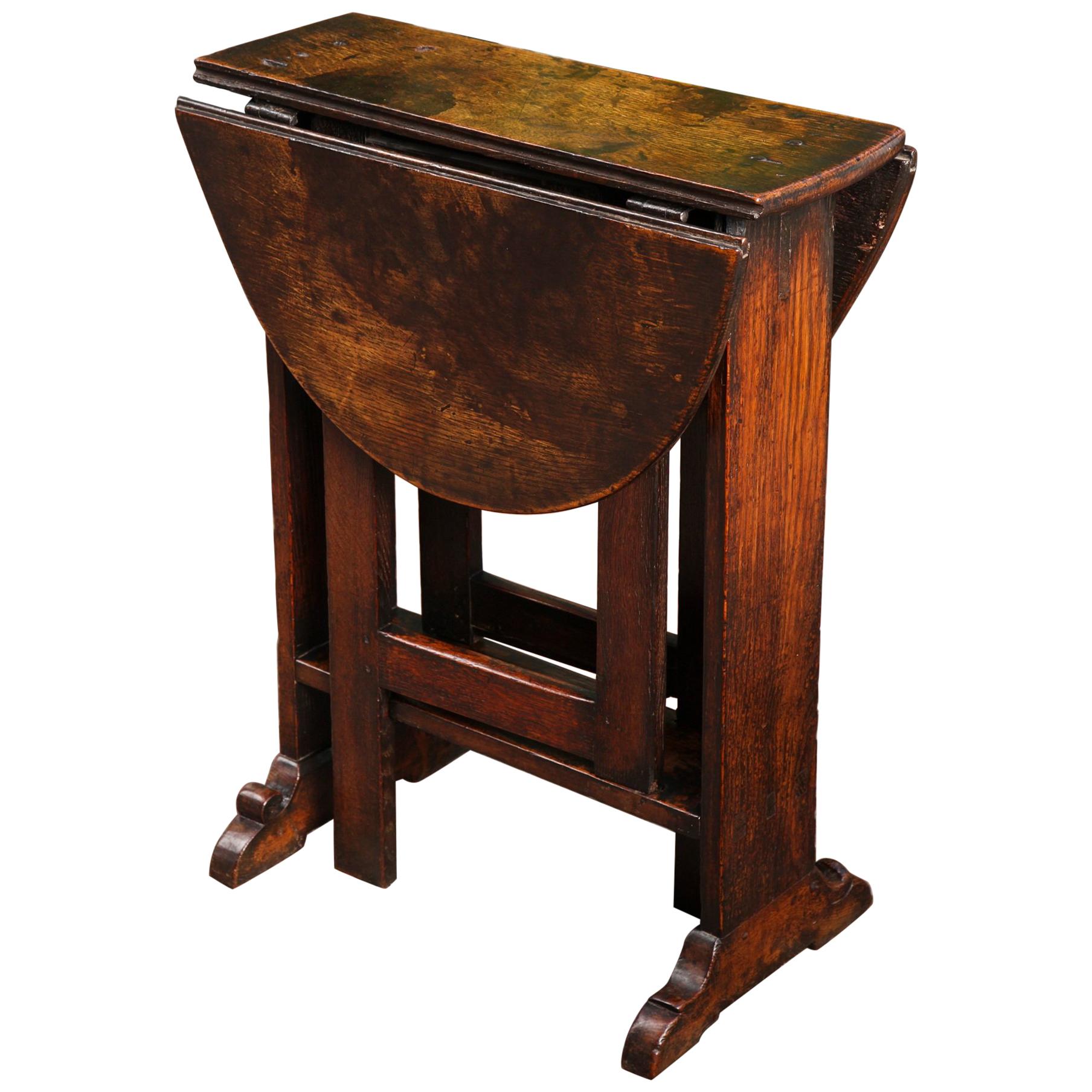 Diminutive Charles II Solid Oak Gate-Leg Table, English, circa 1660 For Sale