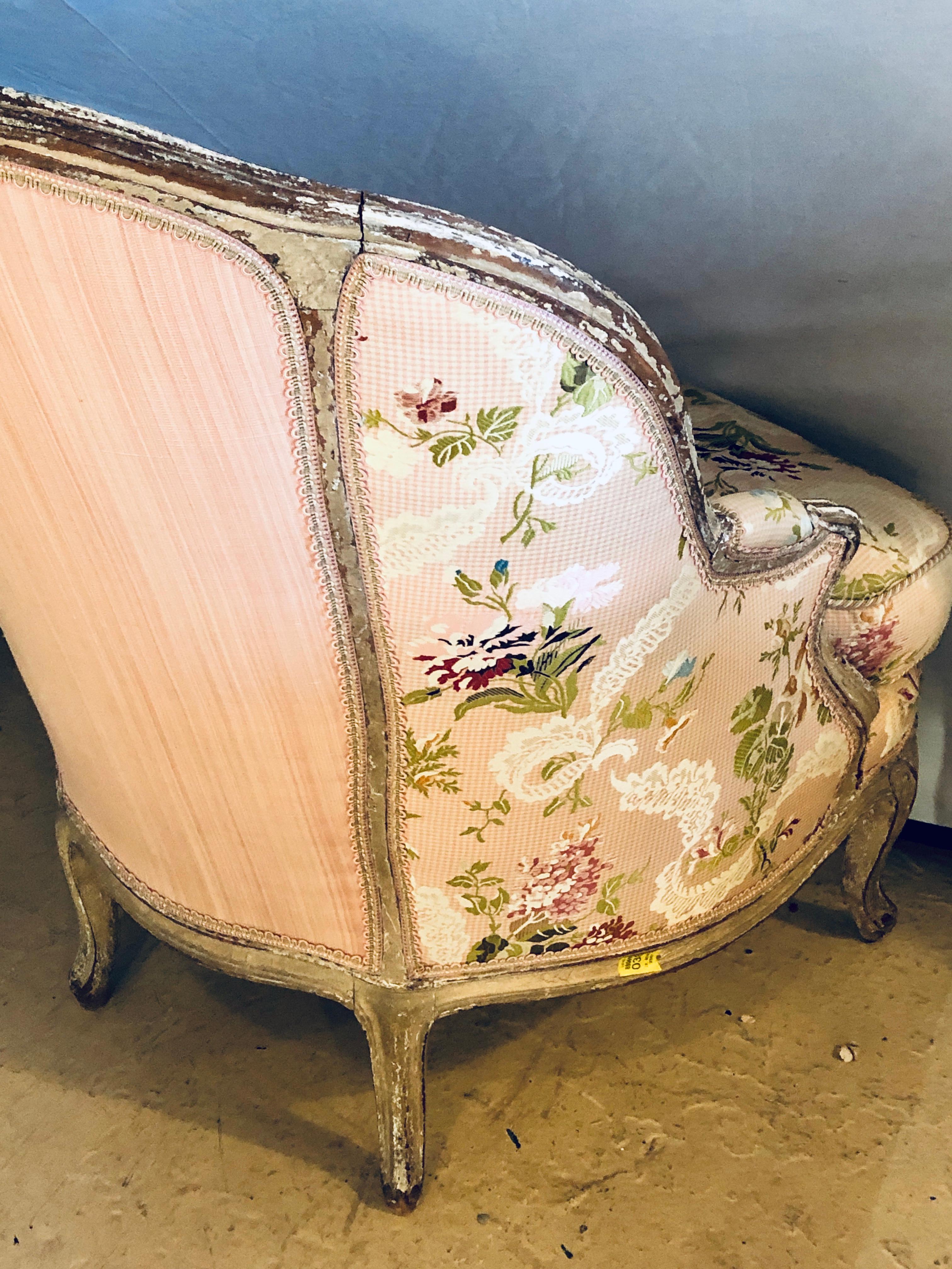 20th Century Diminutive Distressed Painted Louis XV Style Slipper Chair in Scalmandre Fabric