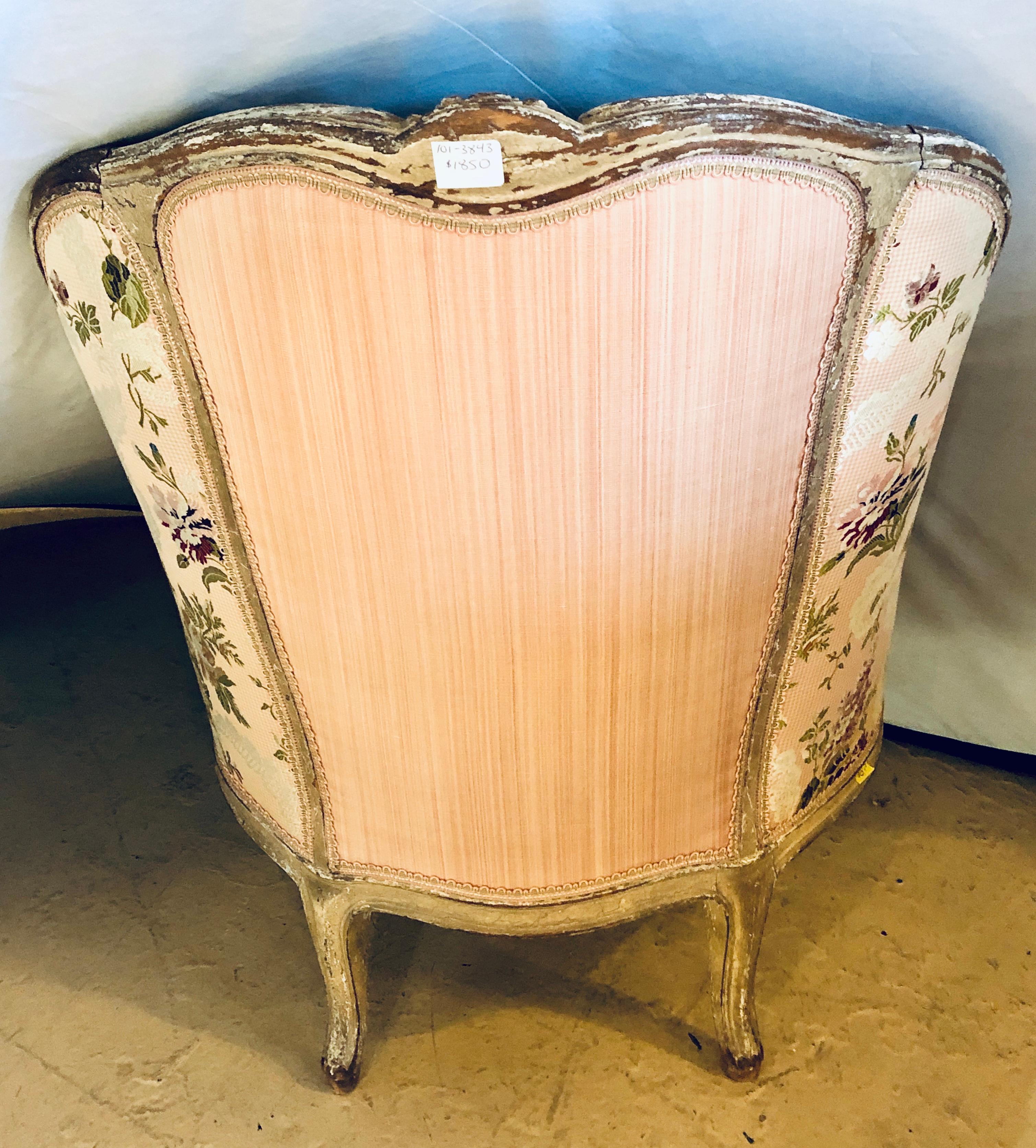 Diminutive Distressed Painted Louis XV Style Slipper Chair in Scalmandre Fabric 3