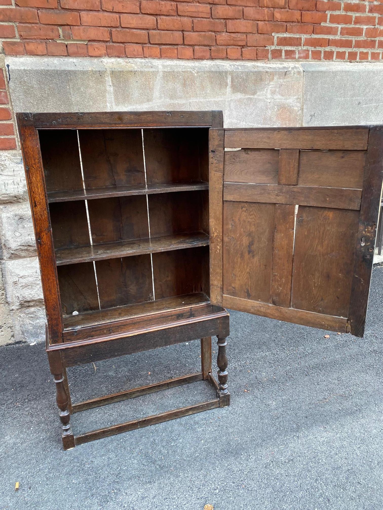 Diminutive English 18th Oak Cupboard on Stand For Sale 10