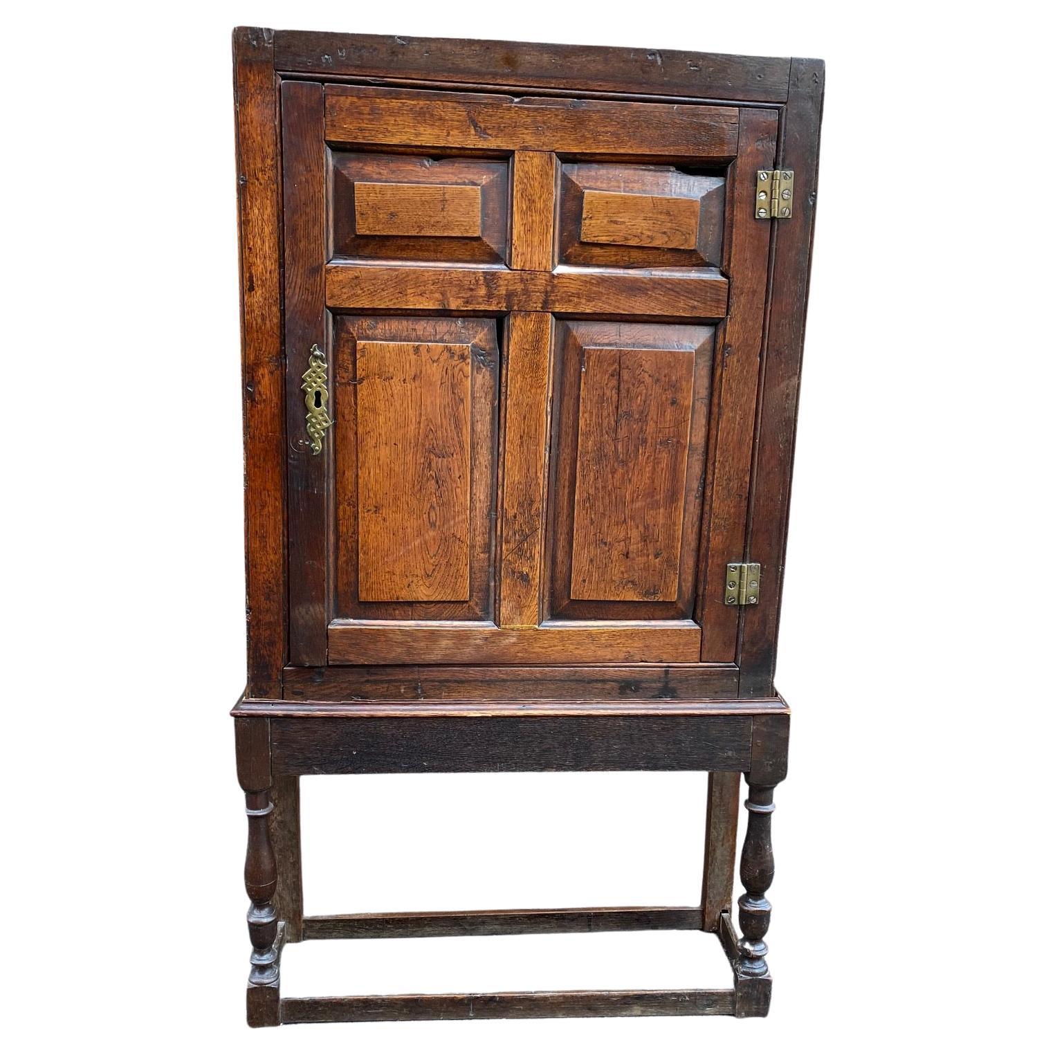 Diminutive English 18th Oak Cupboard on Stand