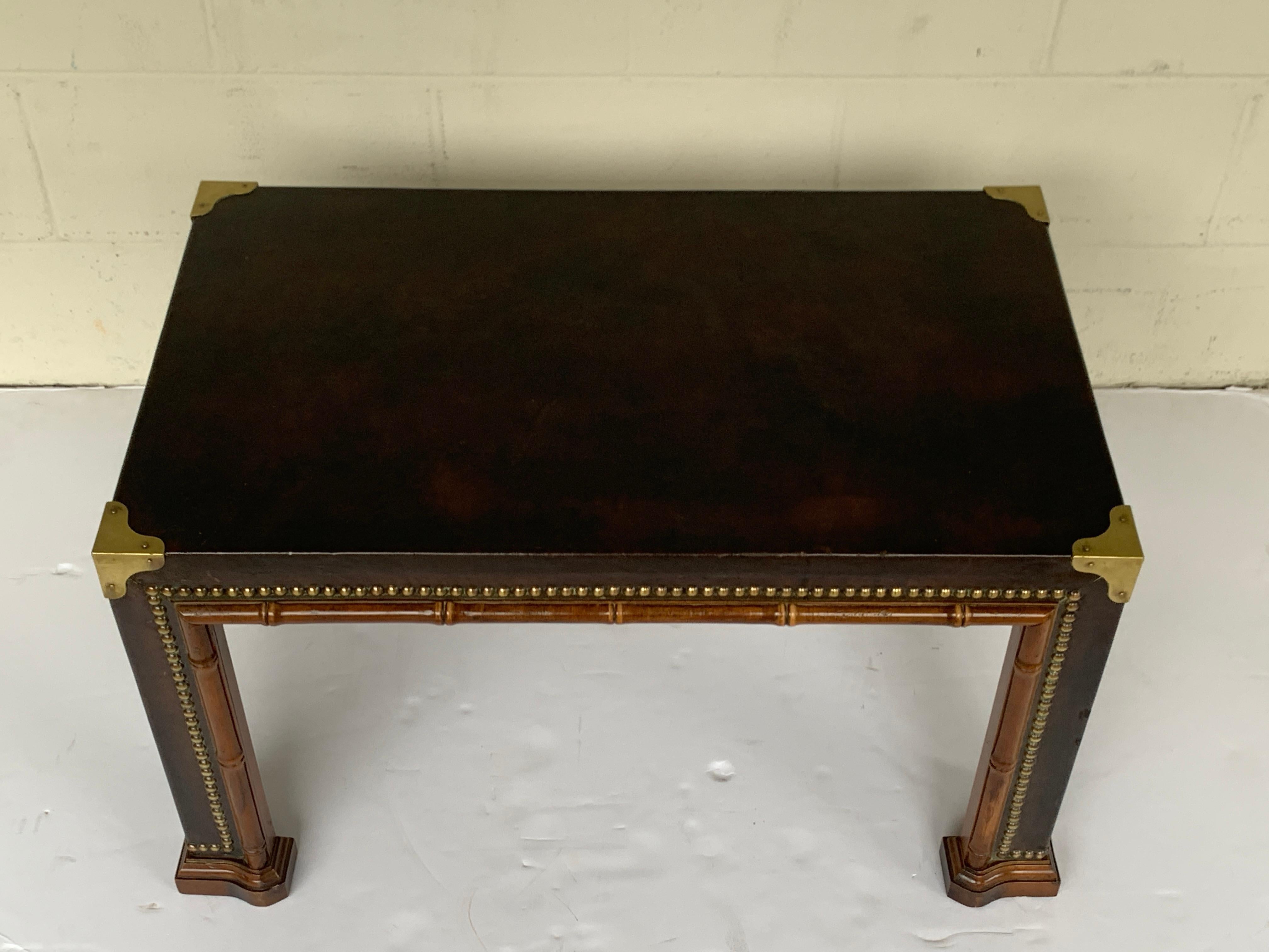 Diminutive Faux Bamboo Brass Studded & Leather Coffee Table 1