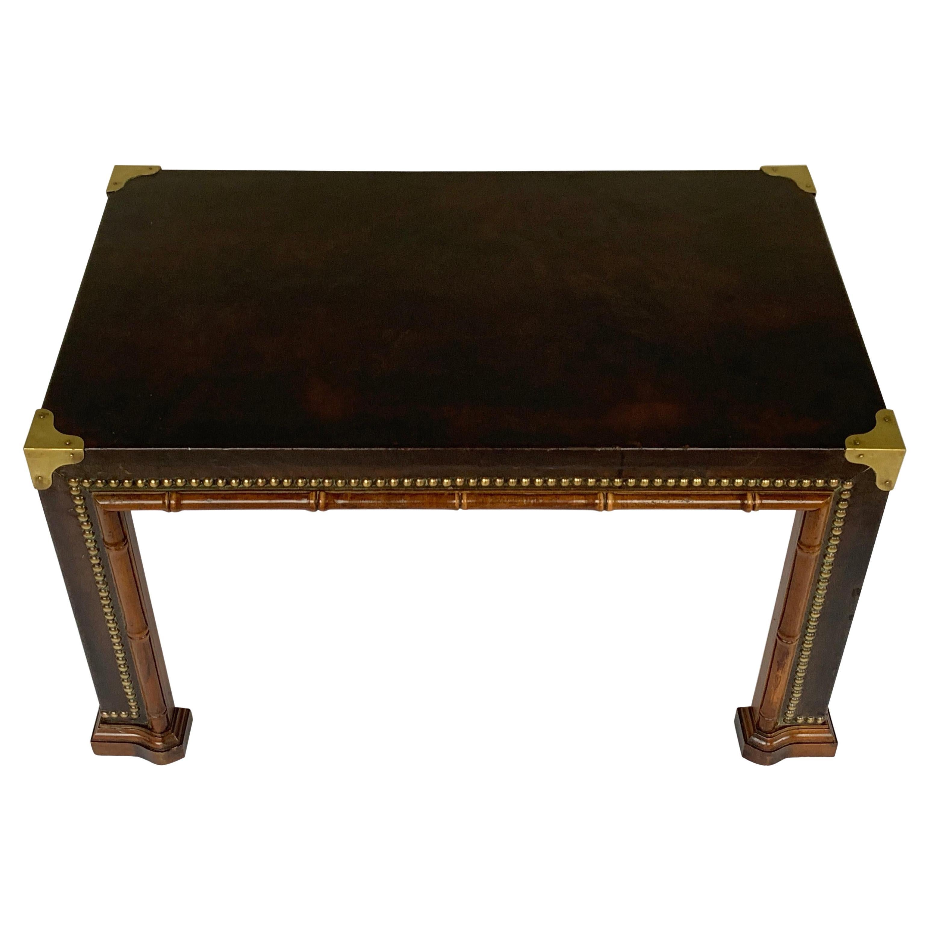 Diminutive Faux Bamboo Brass Studded & Leather Coffee Table