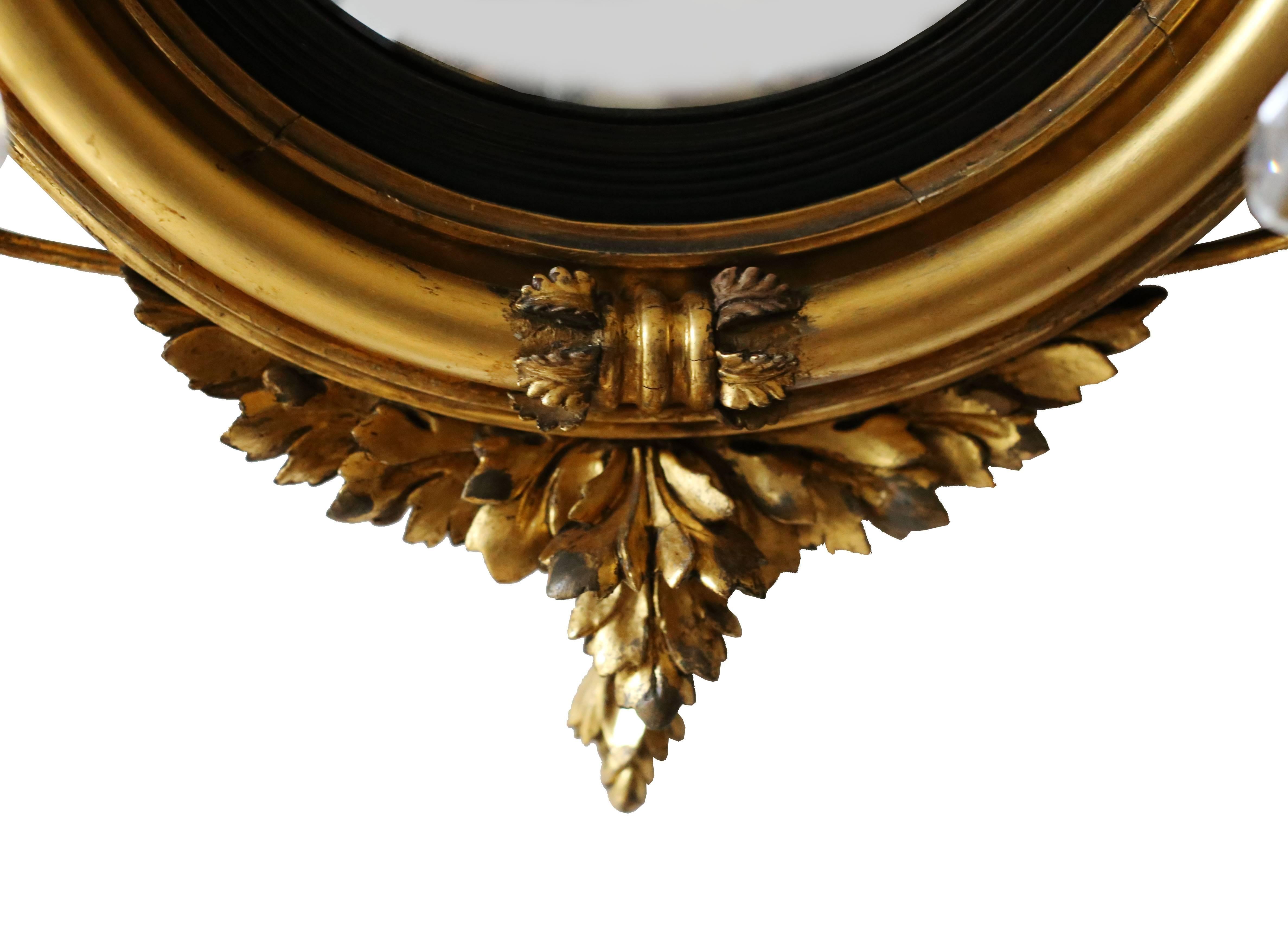 Giltwood Diminutive Federal or Regency Girandole Mirror with Egyptian Motifs