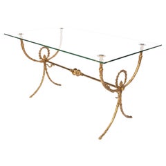 Vintage Diminutive French 1950's Maison Jansen Style Gilt Metal And Glass Coffee Table