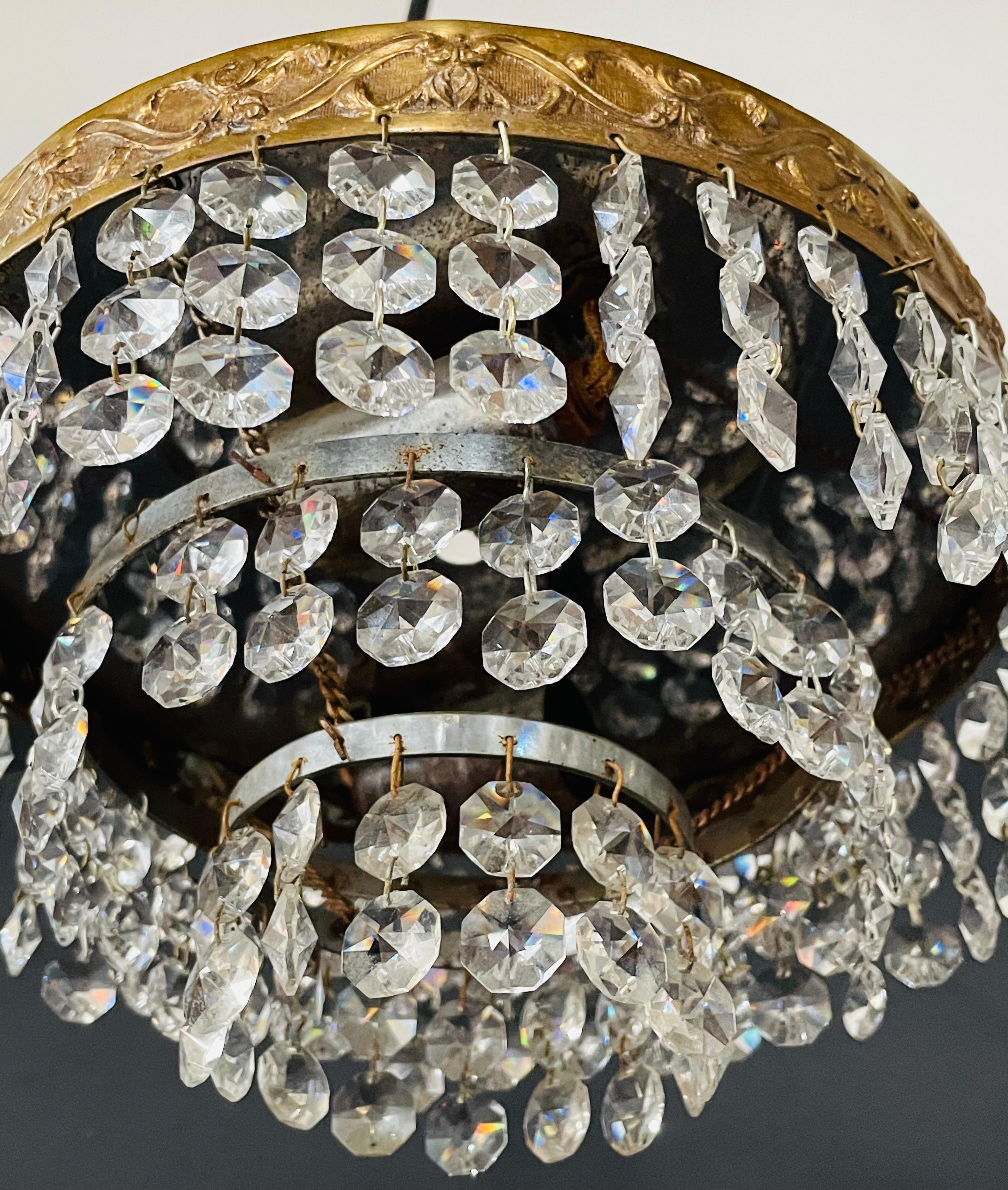 Diminutive French Regency Style Crystal and Brass Chandelier 4
