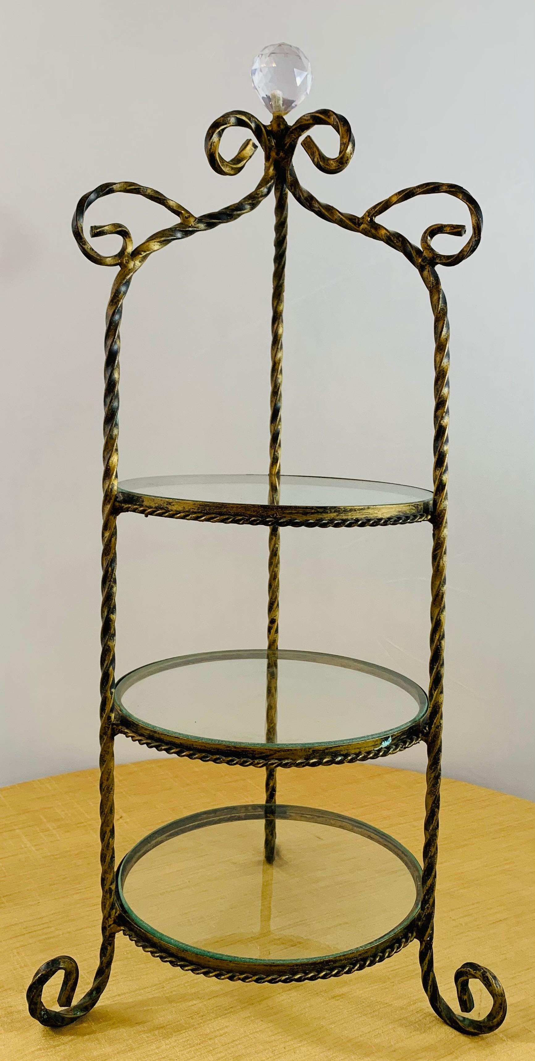 Diminutive French Wrought Iron Decorative Étagère with Round Glass Shelves 3