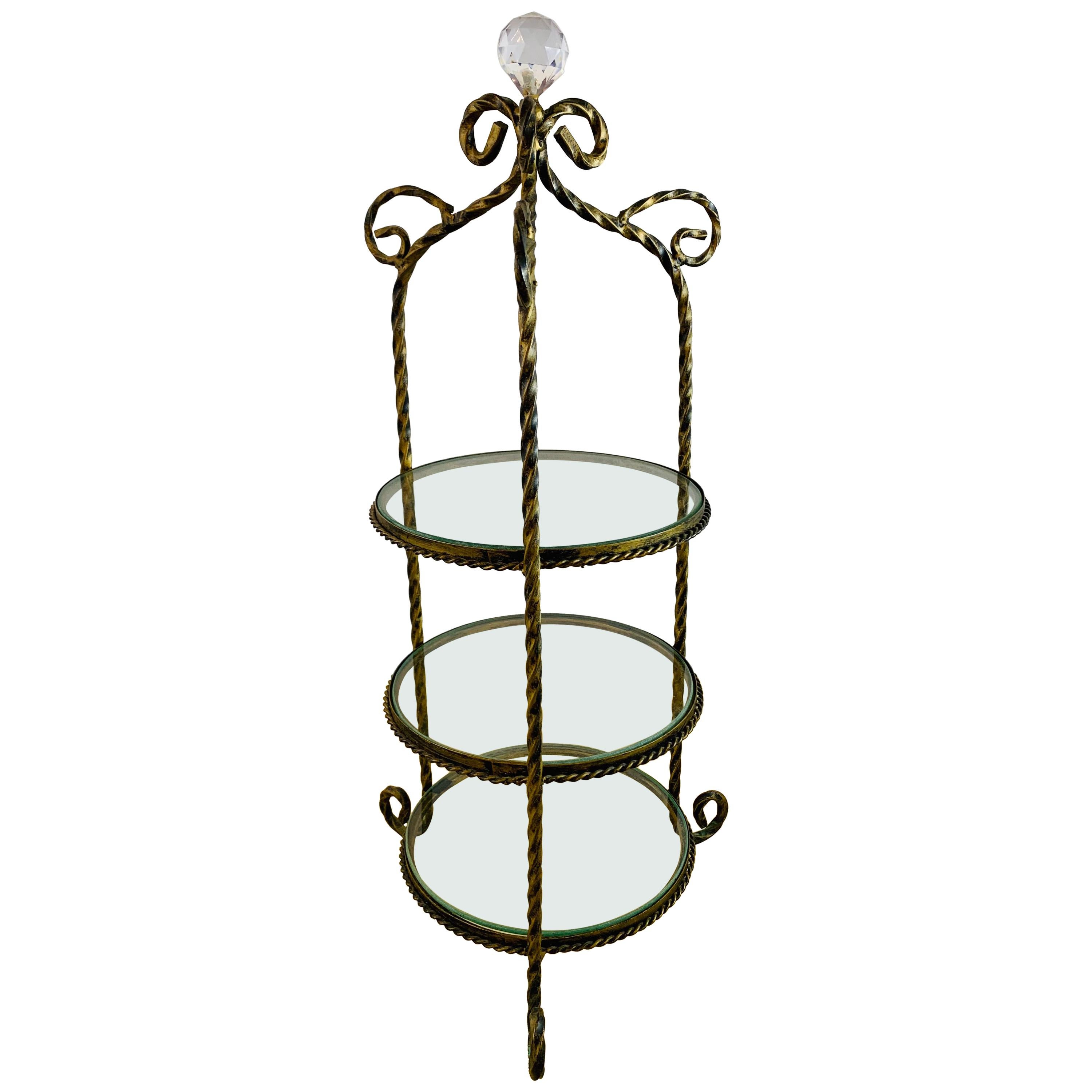 Diminutive French Wrought Iron Decorative Étagère with Round Glass