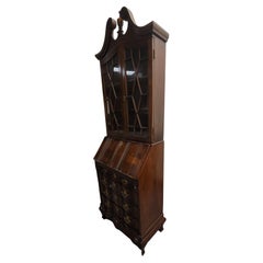 Diminutive George III Walnut Block Front Slant Front Bureau Bookcase Cabinet
