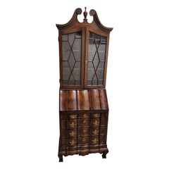 Diminutive George III Walnut Block Front Slant Front Bureau Bookcase Cabinet