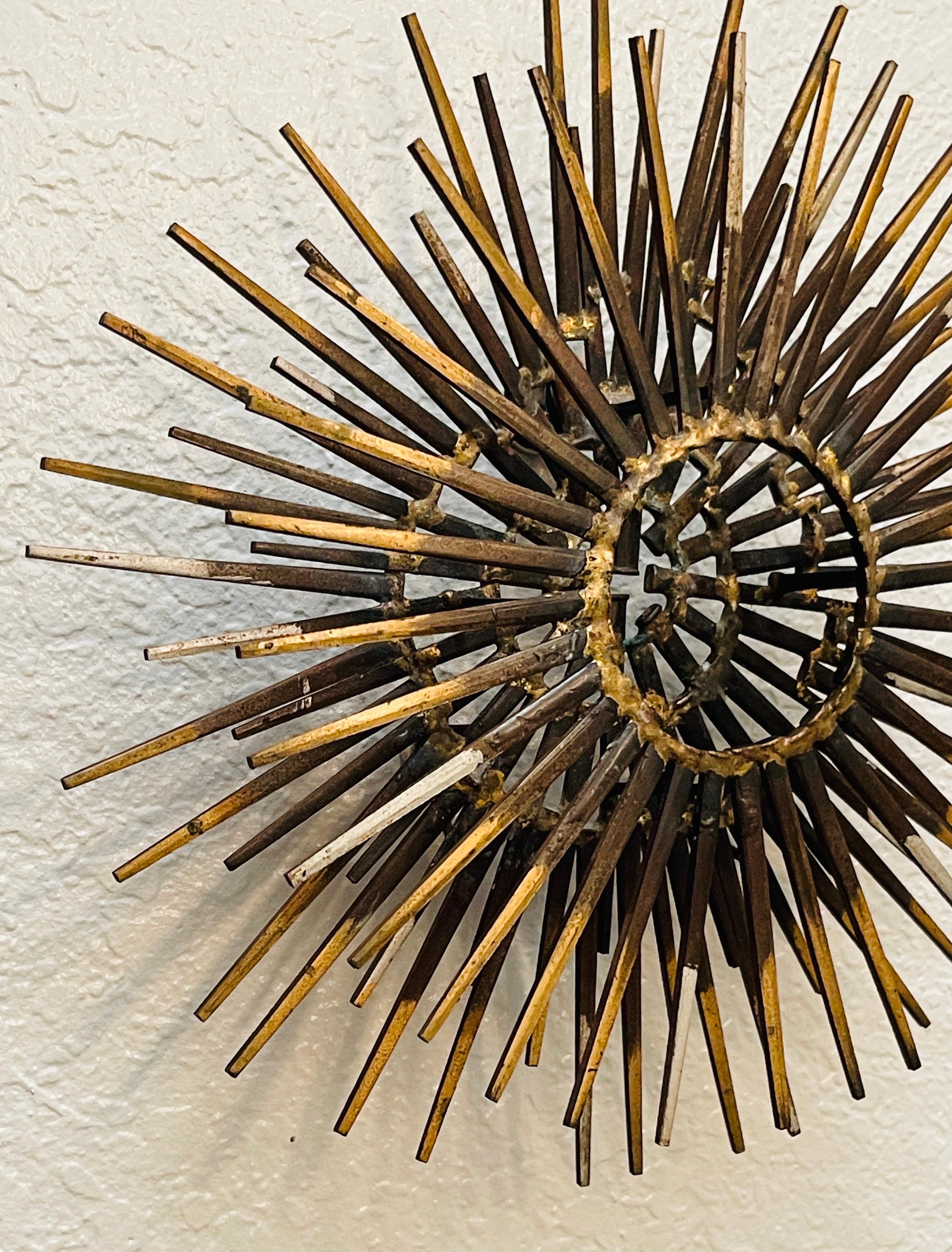 Diminutive Gilt Iron Two-Tier Sunburst Wall Sculpture by William Bowie For Sale 3