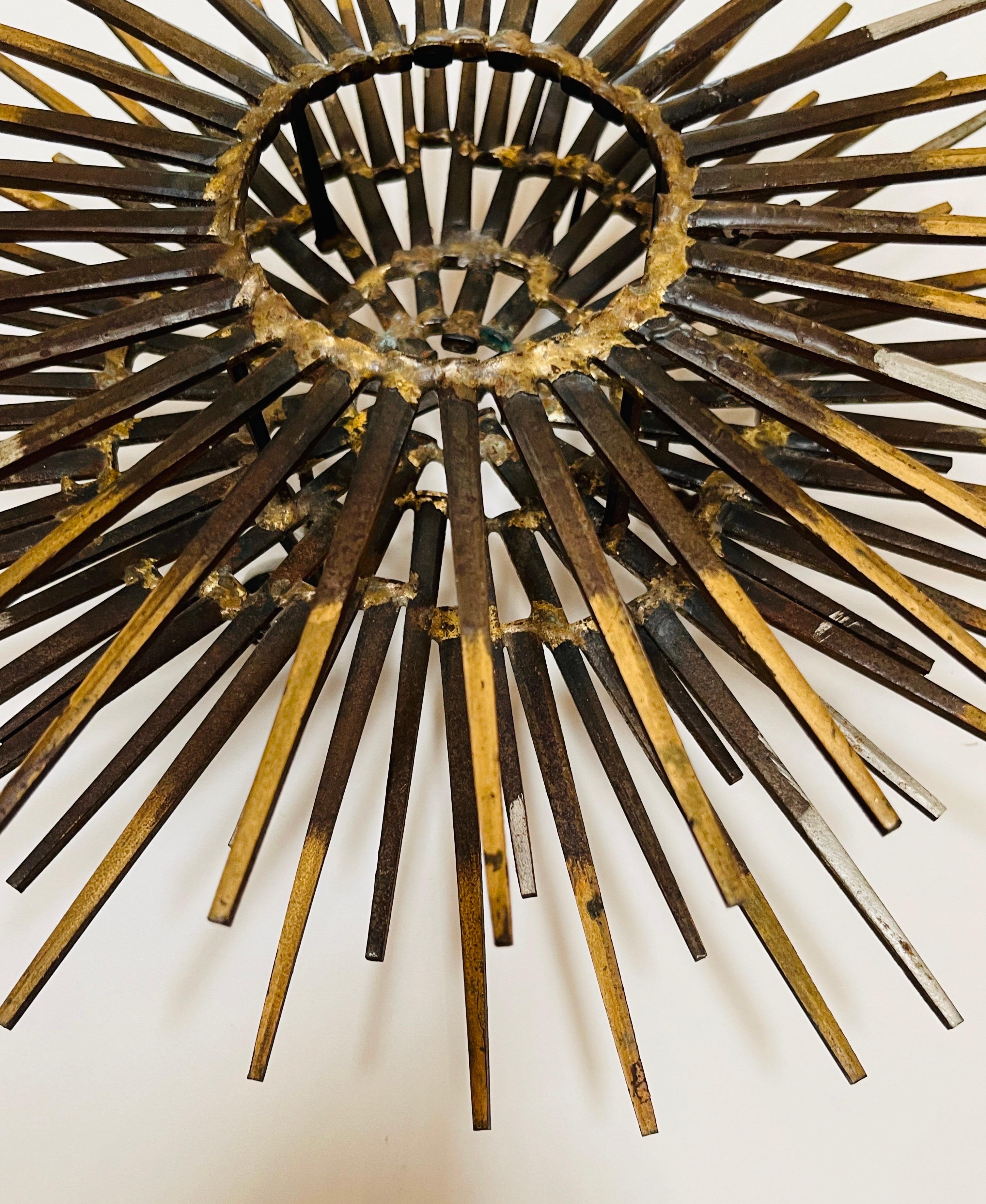 Diminutive Gilt Iron Two-Tier Sunburst Wall Sculpture by William Bowie In Good Condition For Sale In West Palm Beach, FL