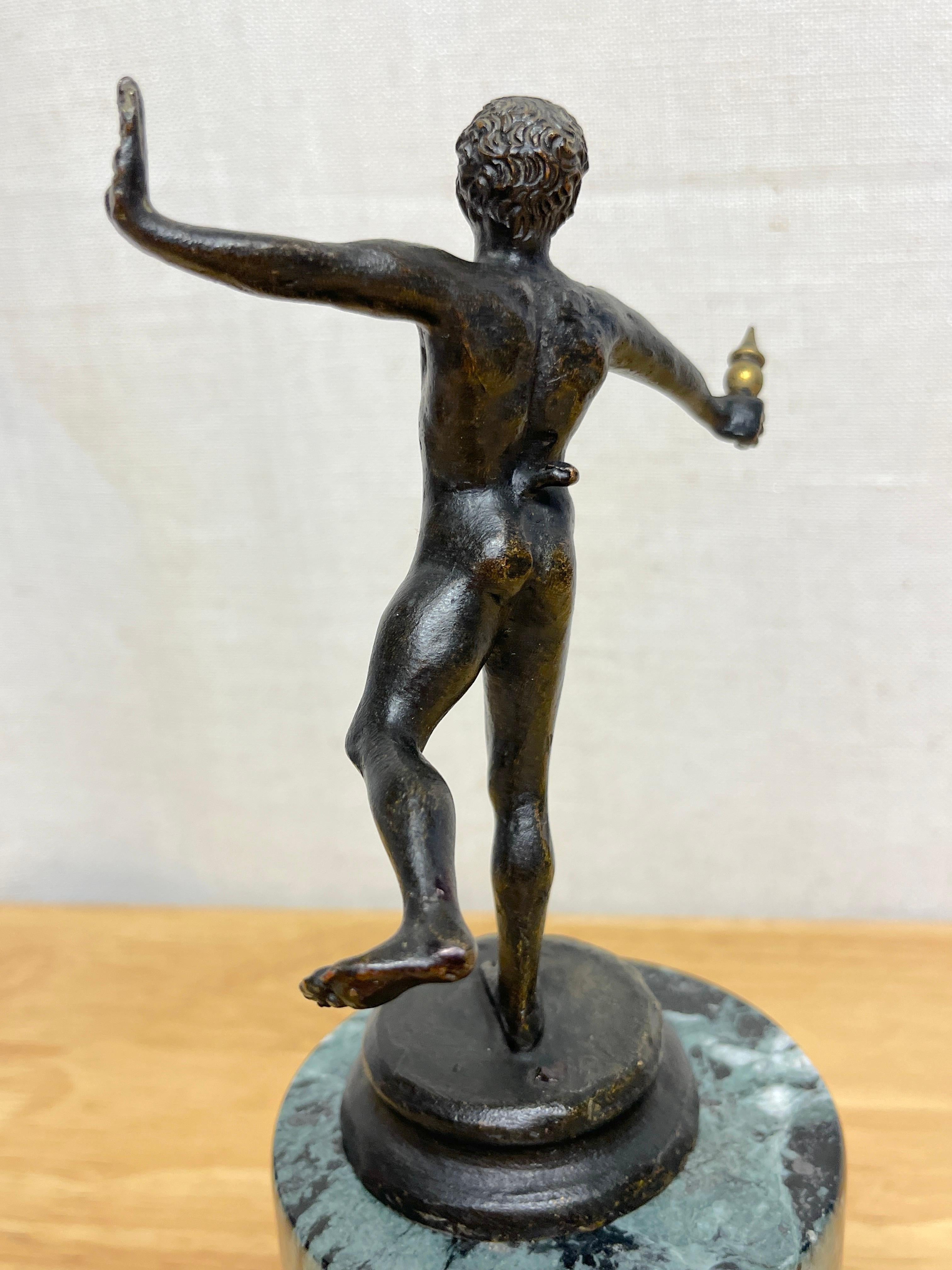 Cast Diminutive Grand Tour Bronze 'Balancing Faun' on Marble Pedestal For Sale