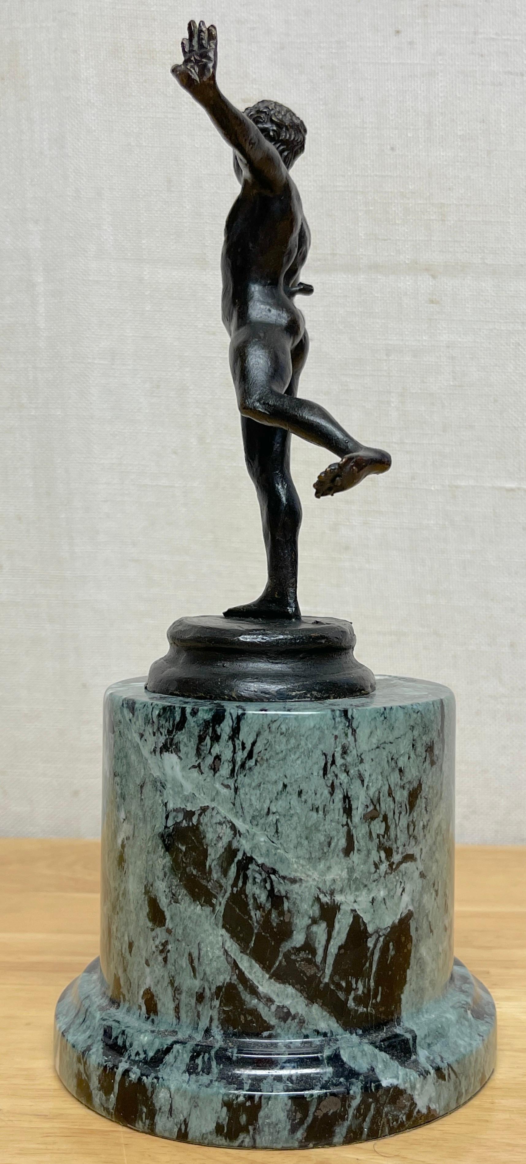 Diminutive Grand Tour Bronze 'Balancing Faun' on Marble Pedestal In Good Condition For Sale In West Palm Beach, FL