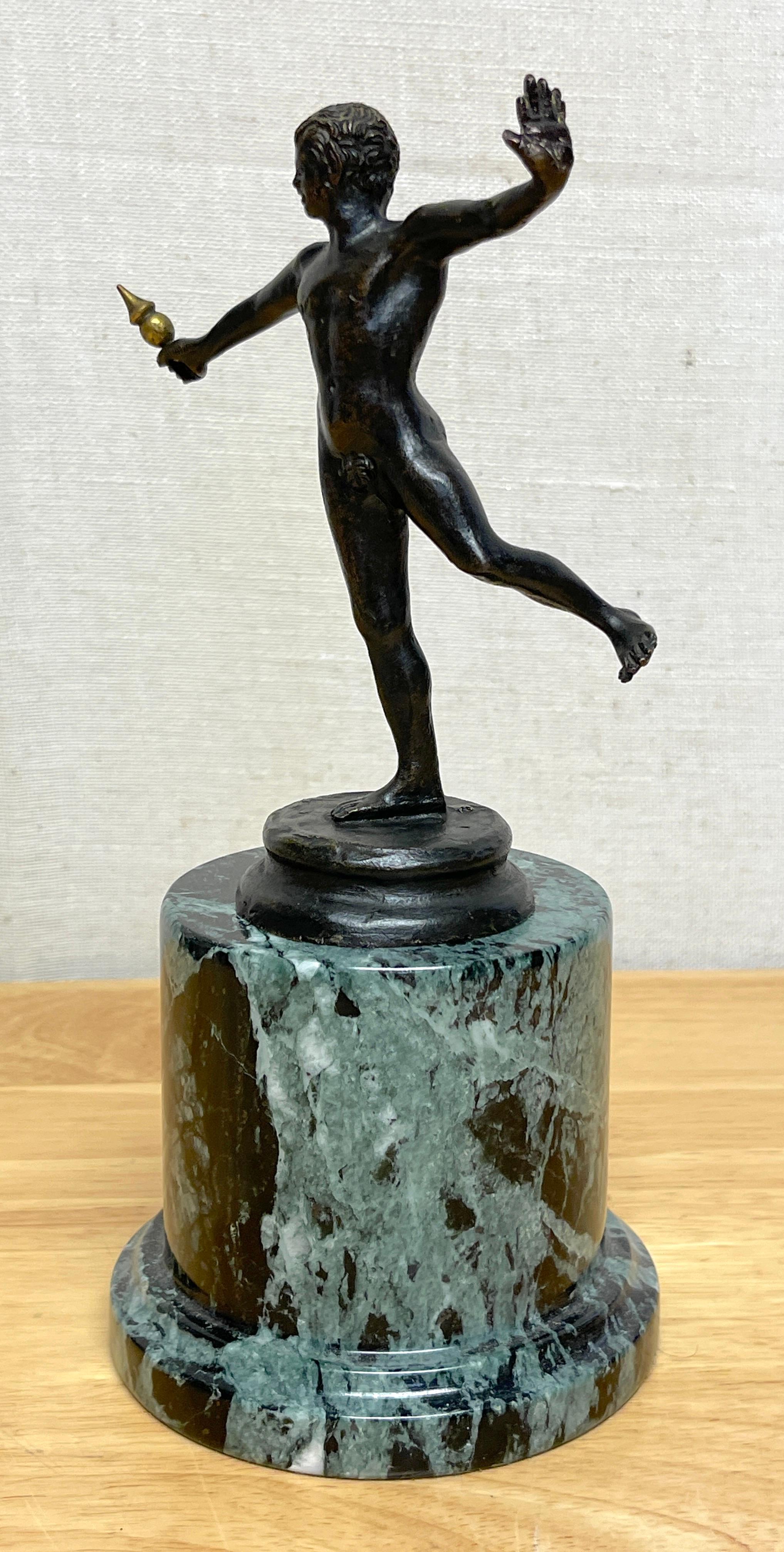 Diminutive Grand Tour Bronze 'Balancing Faun' on Marble Pedestal For Sale 1
