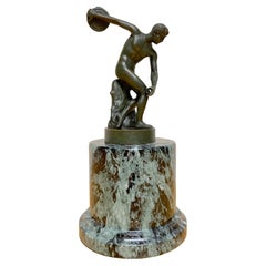Diminutive Grand Tour Bronze 'The Discus Thrower' 'Myron' on Marble Pedestal