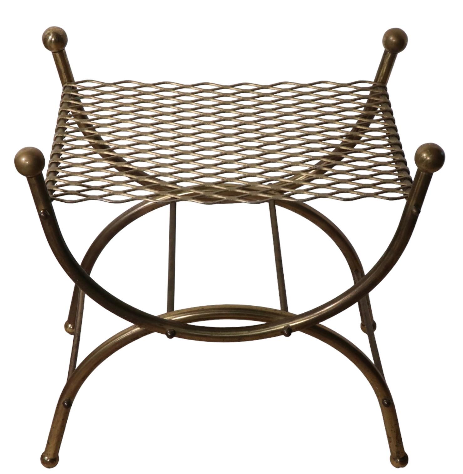 Diminutive Hollywood Regency Stool Bench of Brass and Steel For Sale 4