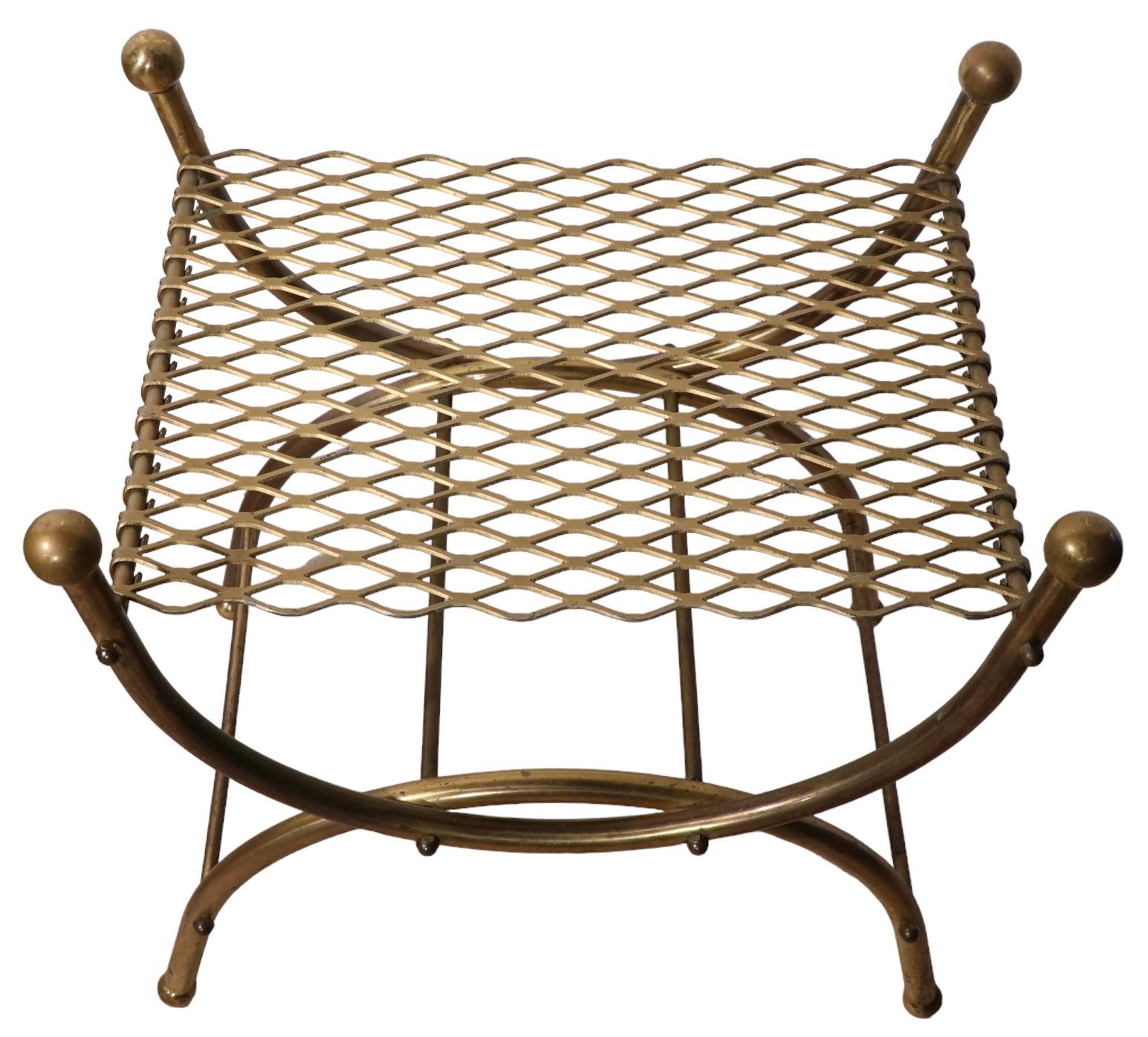 Diminutive Hollywood Regency Stool Bench of Brass and Steel For Sale 1