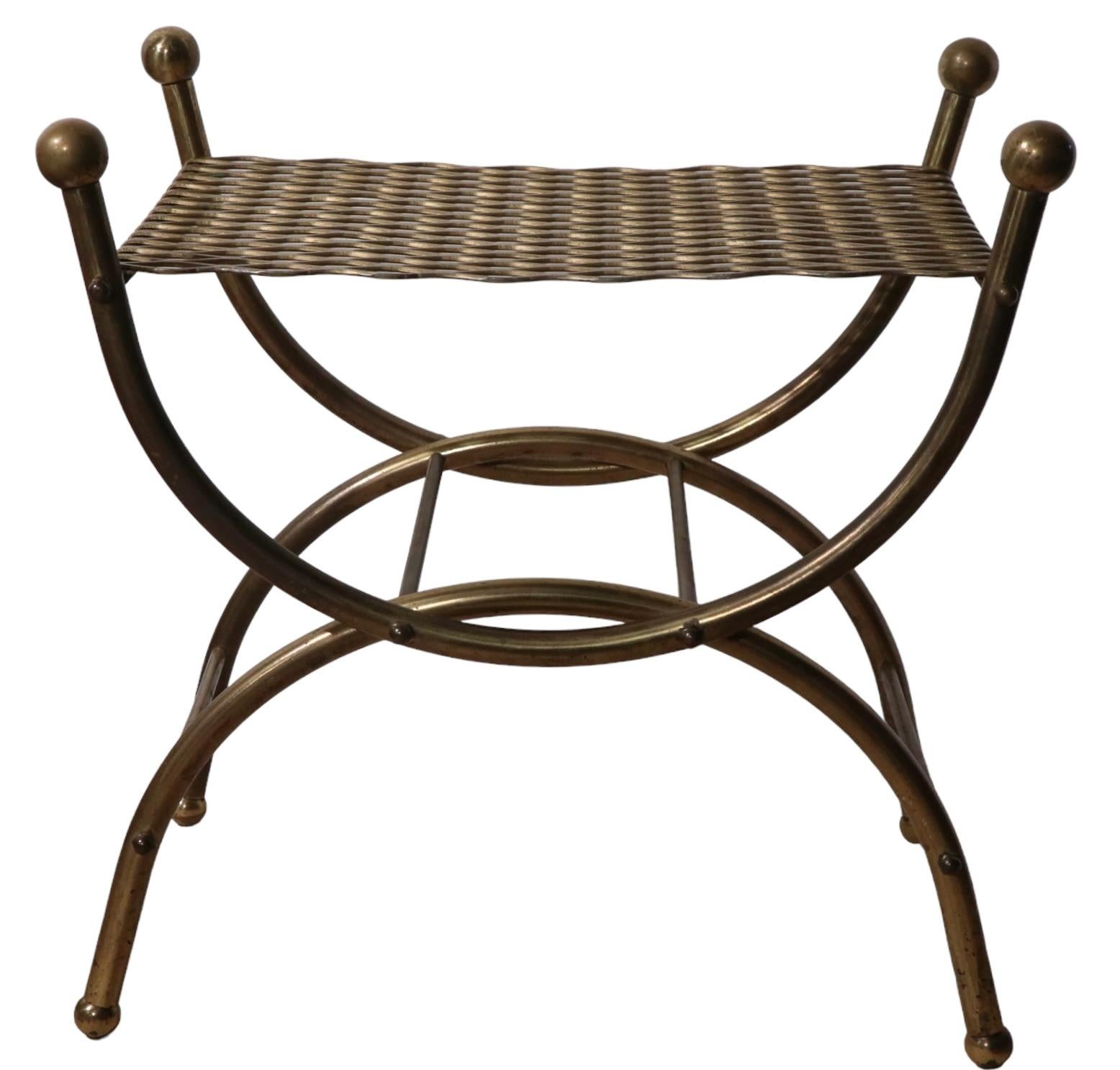 Diminutive Hollywood Regency Stool Bench of Brass and Steel For Sale 3