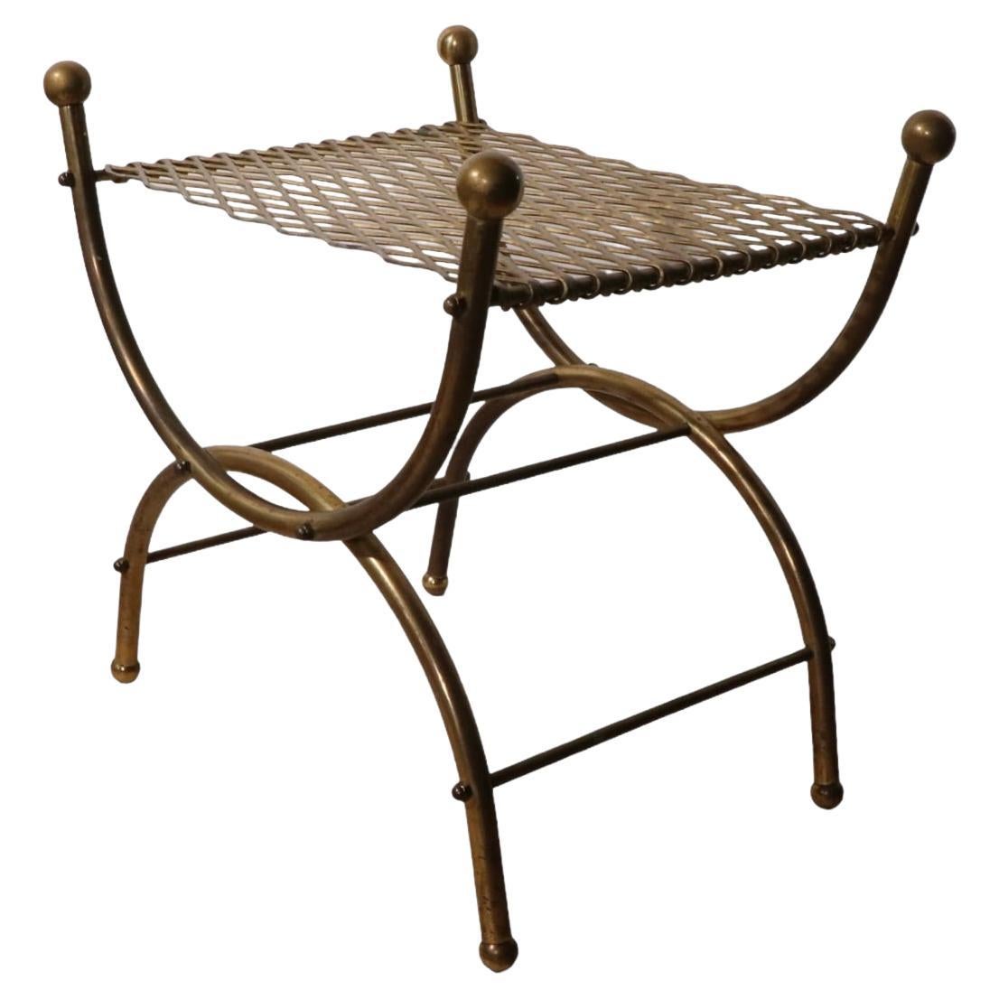 Diminutive Hollywood Regency Stool Bench of Brass and Steel