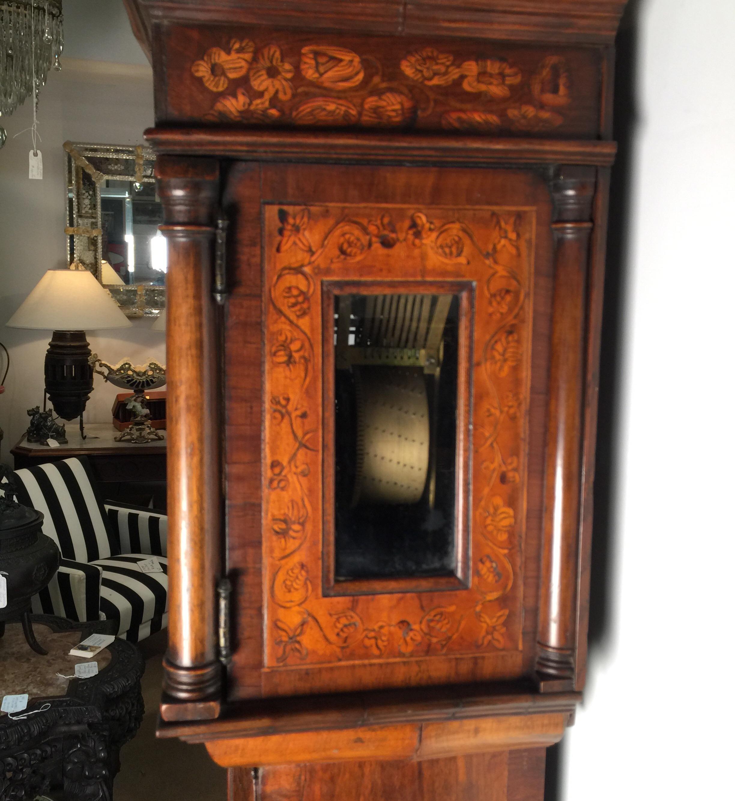 Diminutive Inlaid Burl Walnut Musical Chime Grandmother Clock 6