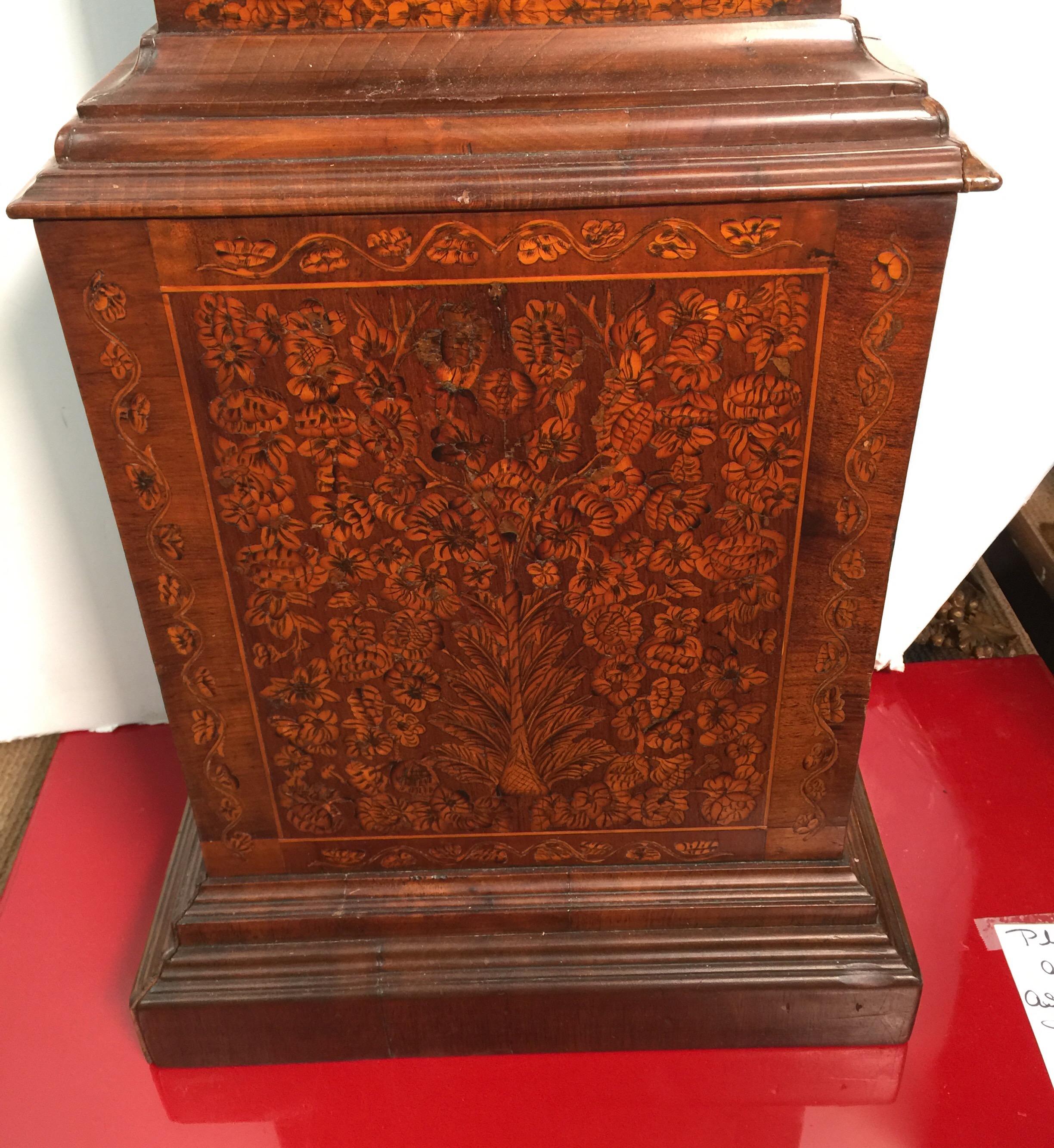 Diminutive Inlaid Burl Walnut Musical Chime Grandmother Clock 2