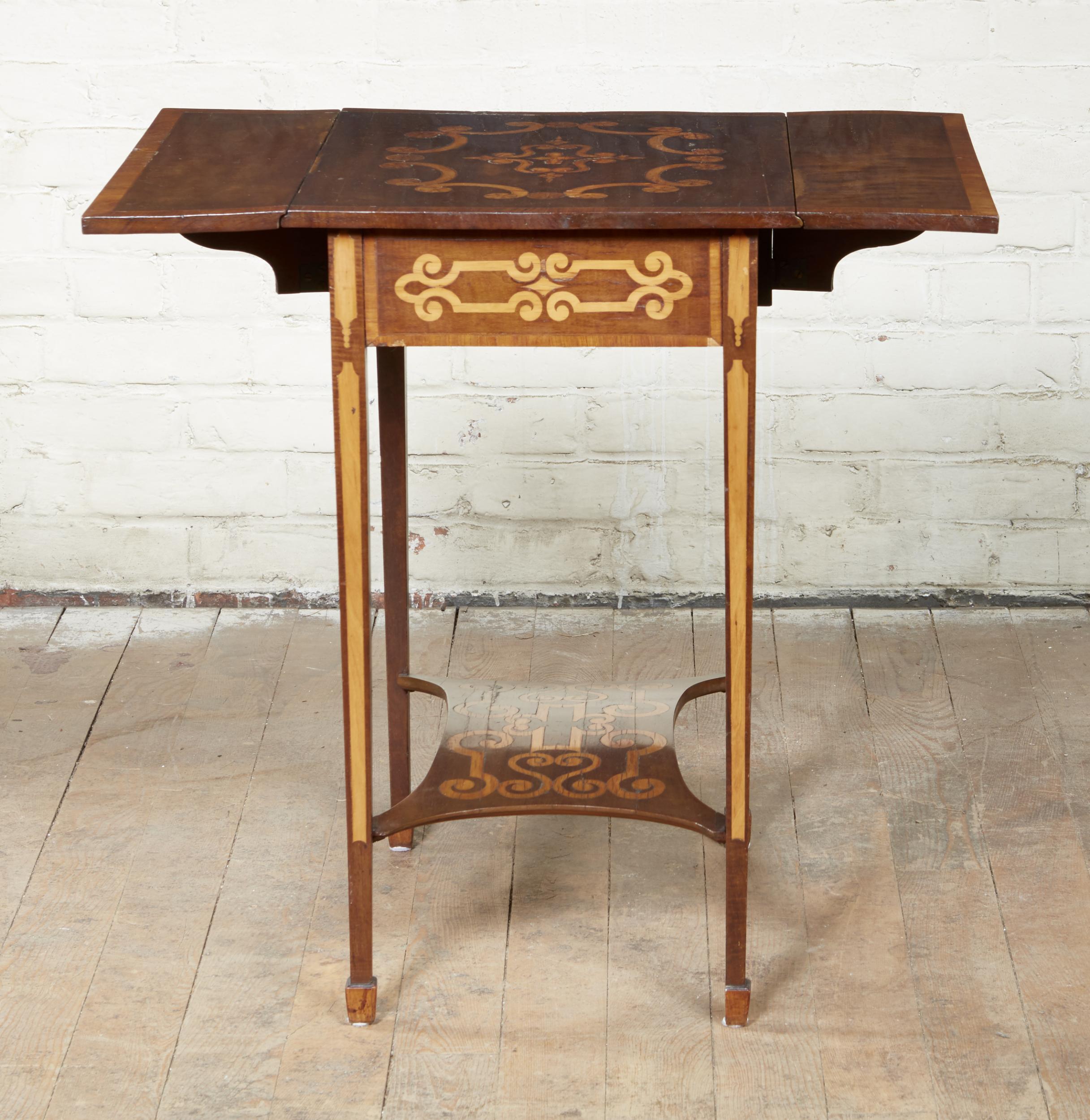 Inlay Diminutive Inlaid Harewood Pembroke Table For Sale